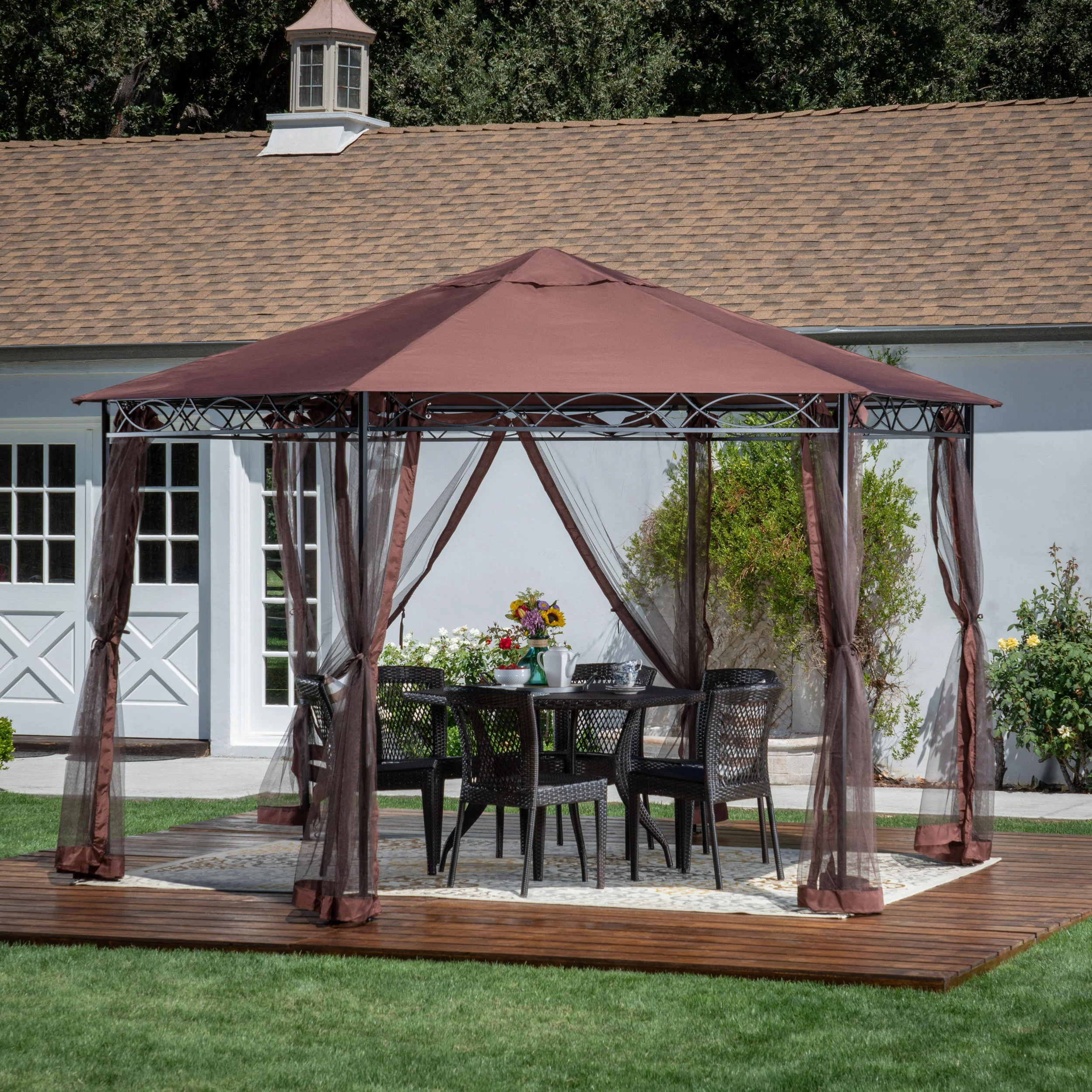 Olivia Outdoor Mosquito Netting 10 x 10 Foot Gazebo - furnishings