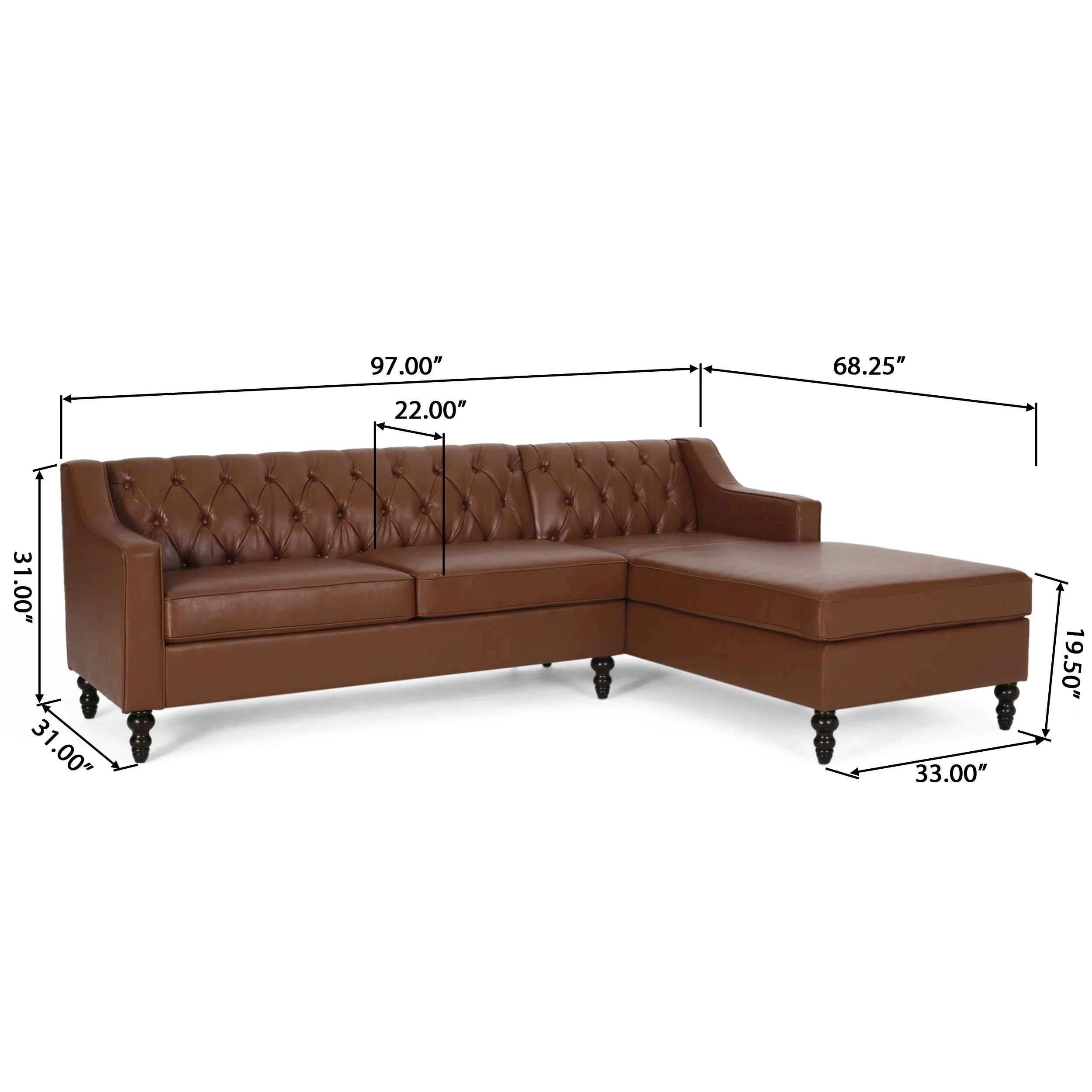 Bluewater Contemporary Tufted Chaise Sectional - furnishings