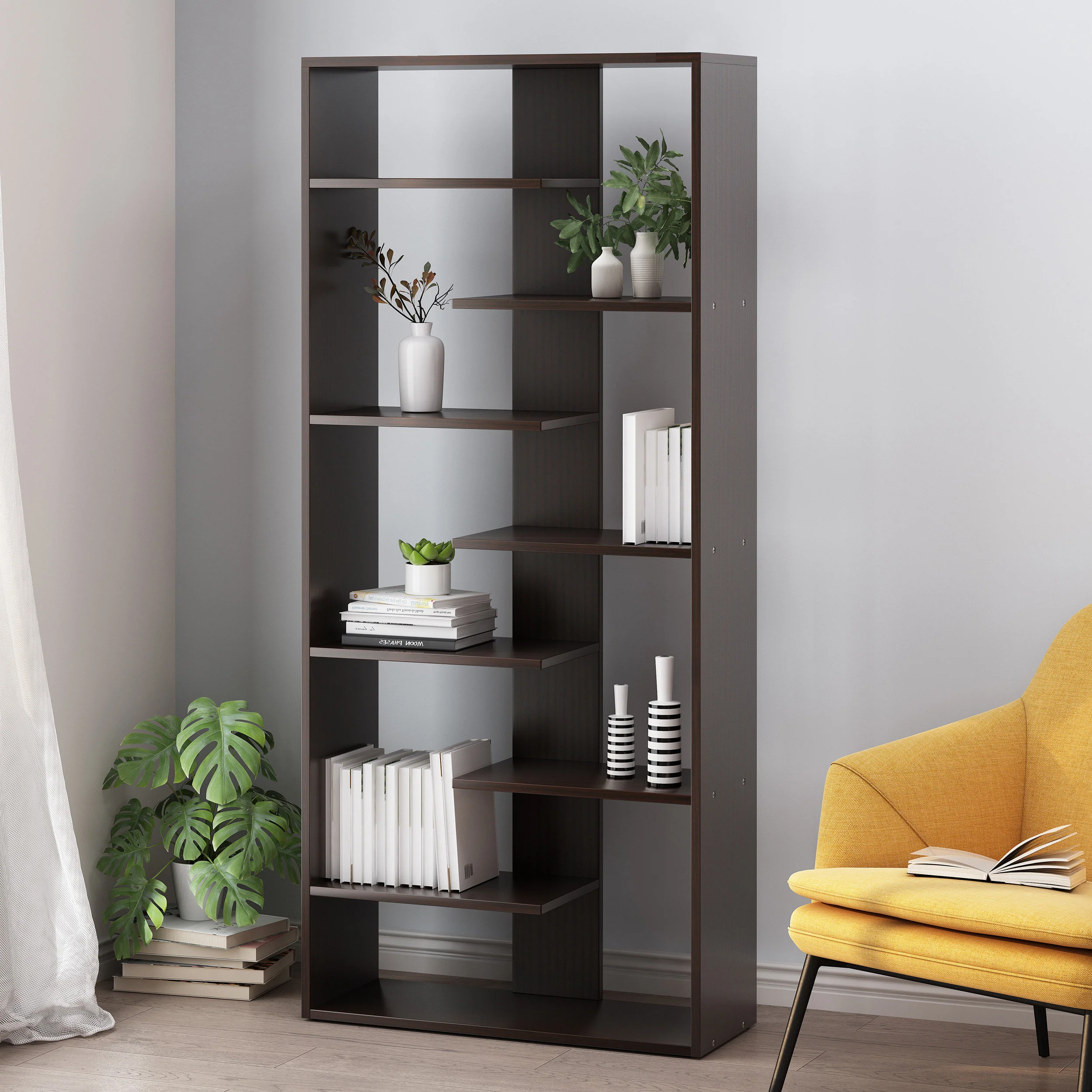 Jakin Modern Geometric High Shelf Bookcase - furnishings