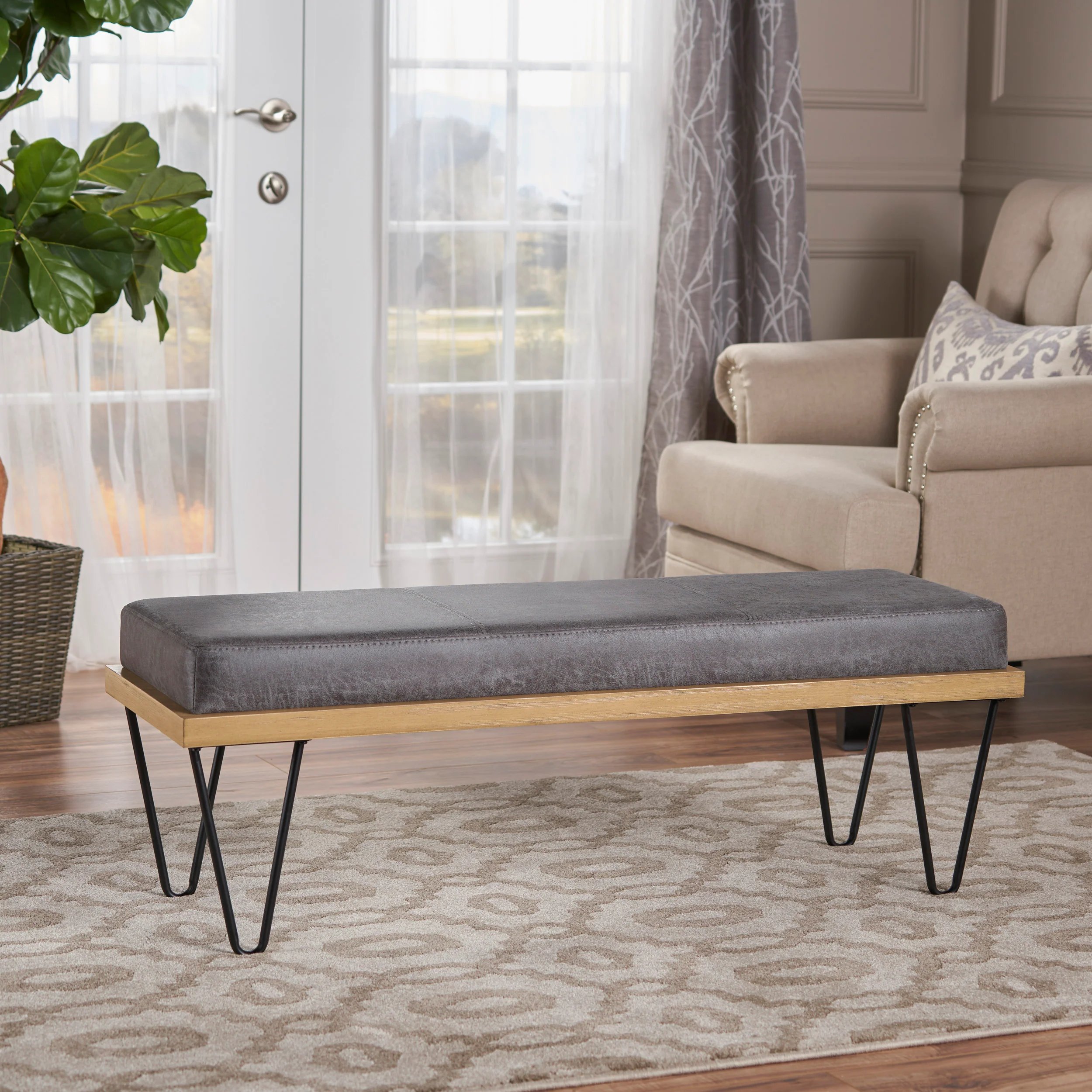 Elaina Industrial Modern Microfiber Bench - furnishings