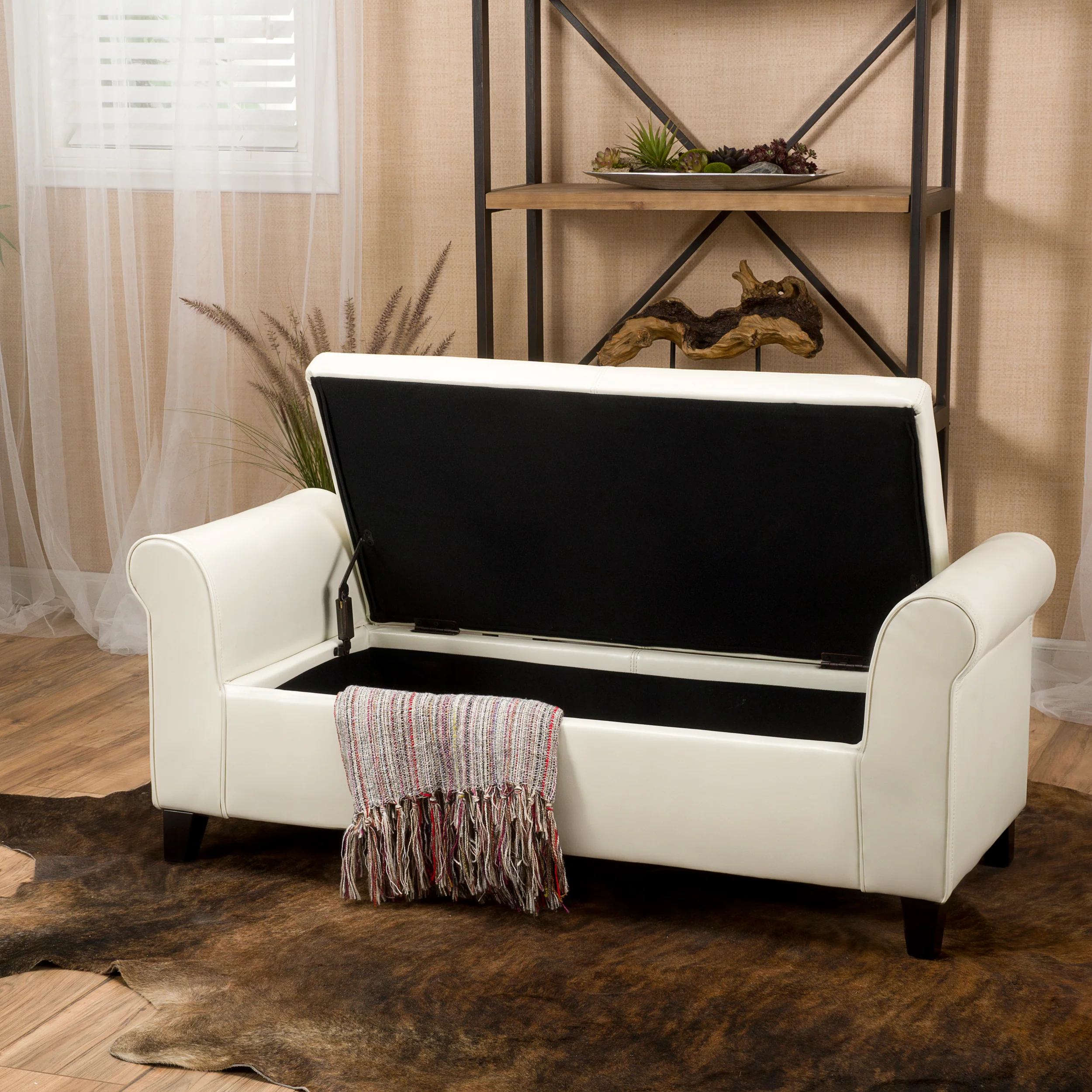 Danbury Contemporary Upholstered Storage Ottoman Bench with Rolled Arms - furnishings