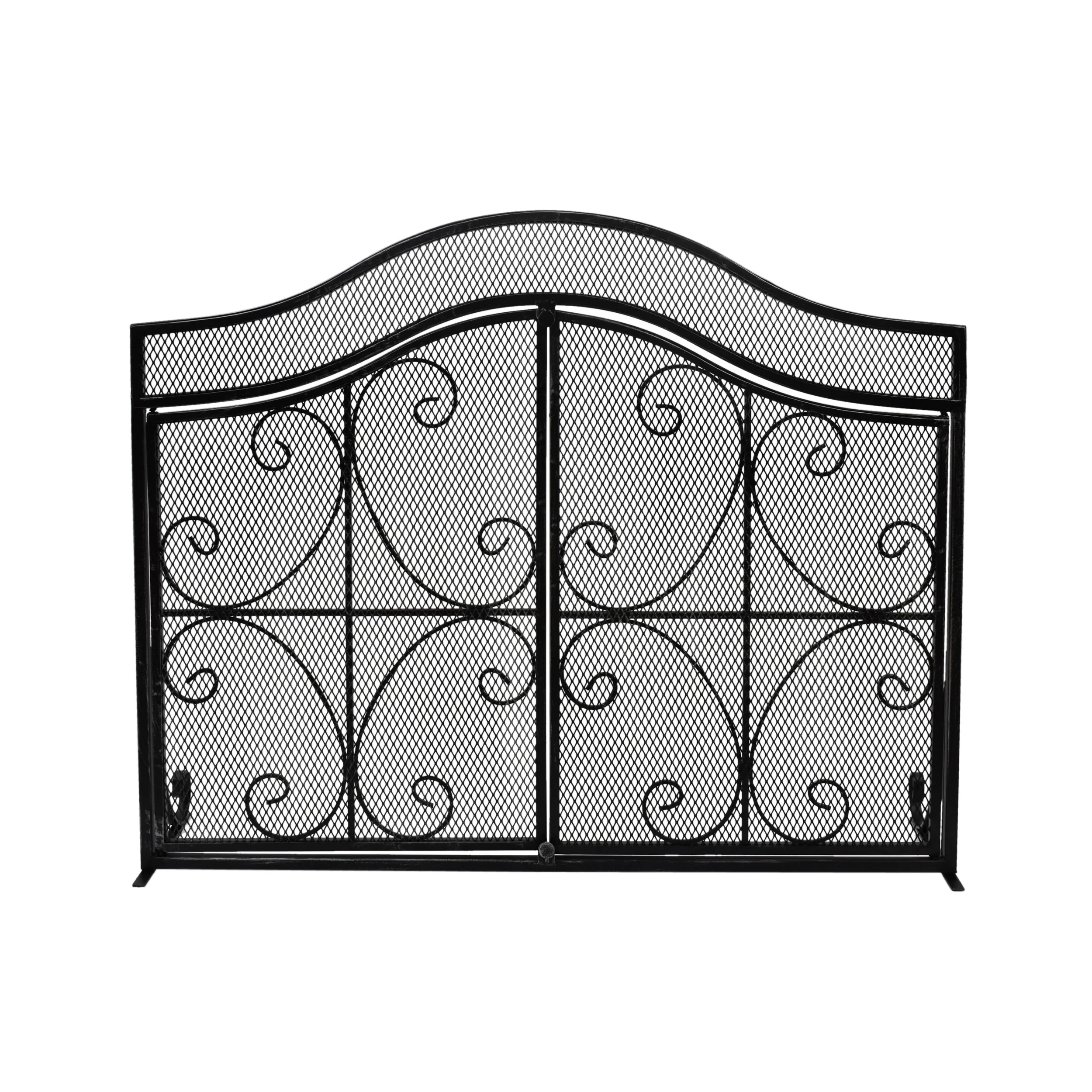 Gary Modern Three Panel Iron Firescreen with Door - furnishings