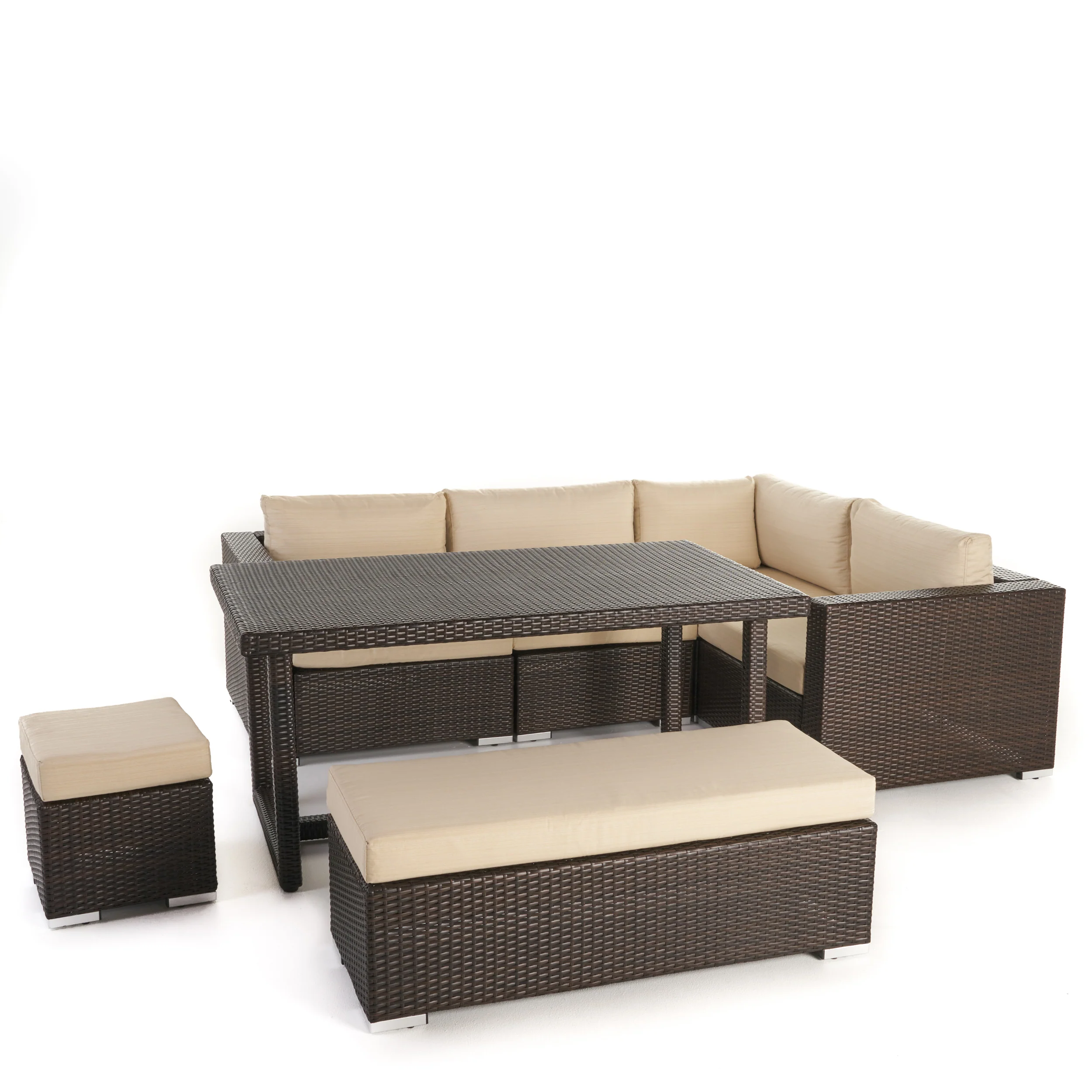 Santa Maria Outdoor 7 Seat Dining Sofa Set with Aluminum Frame and Water Resistant Cushions - furnishings