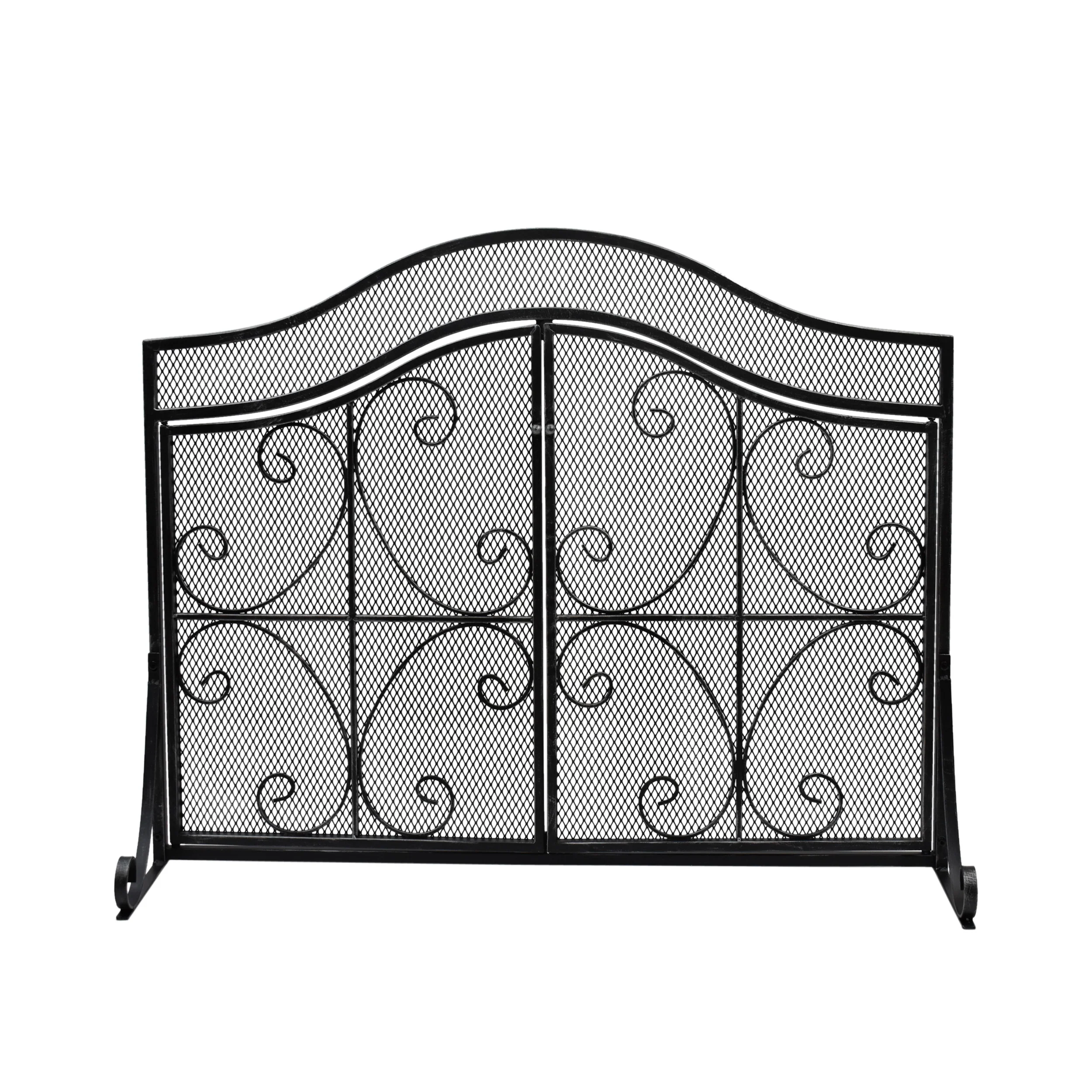 Gary Modern Three Panel Iron Firescreen with Door - furnishings