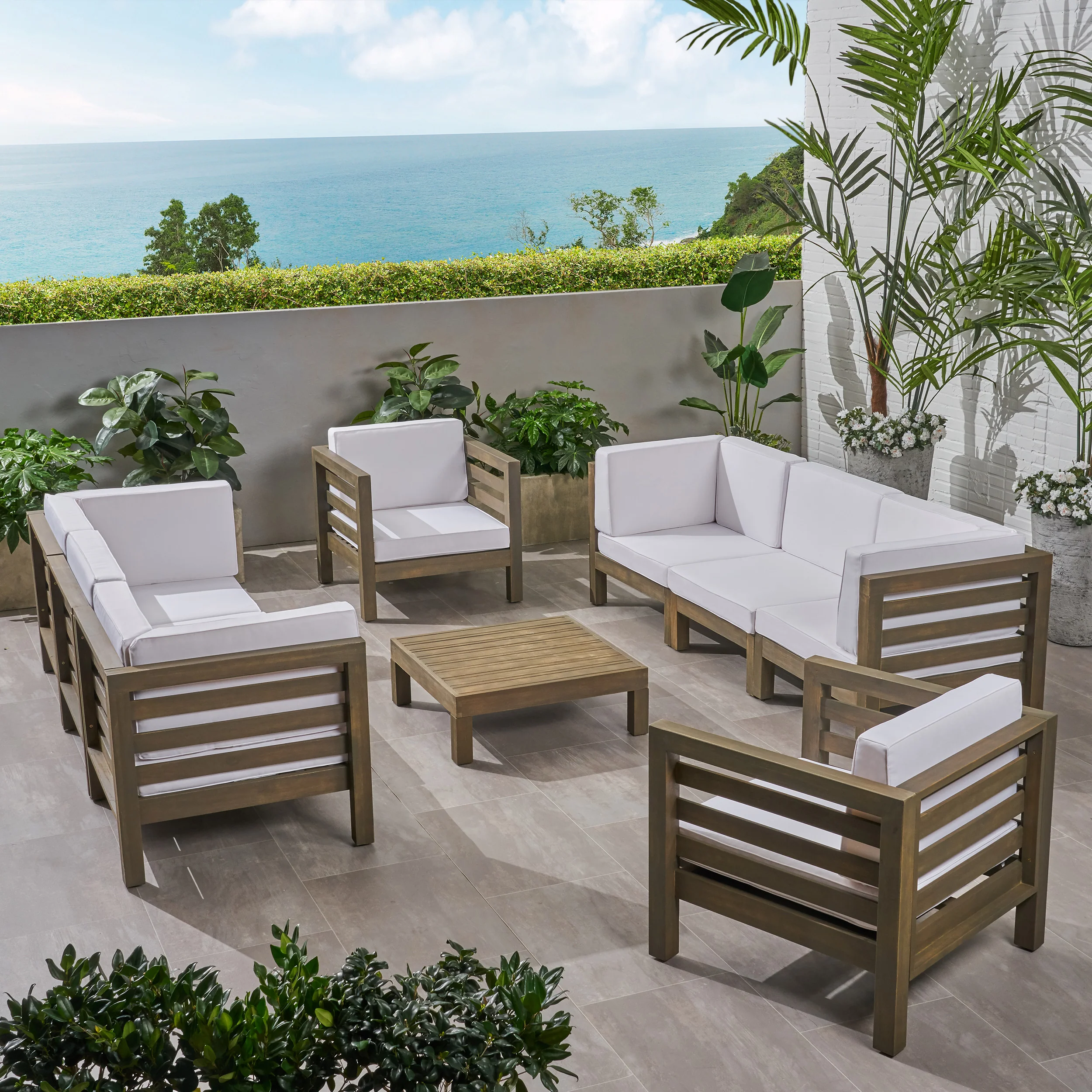 Emma Outdoor 8 Seater Acacia Wood Sofa and Club Chair Set - furnishings