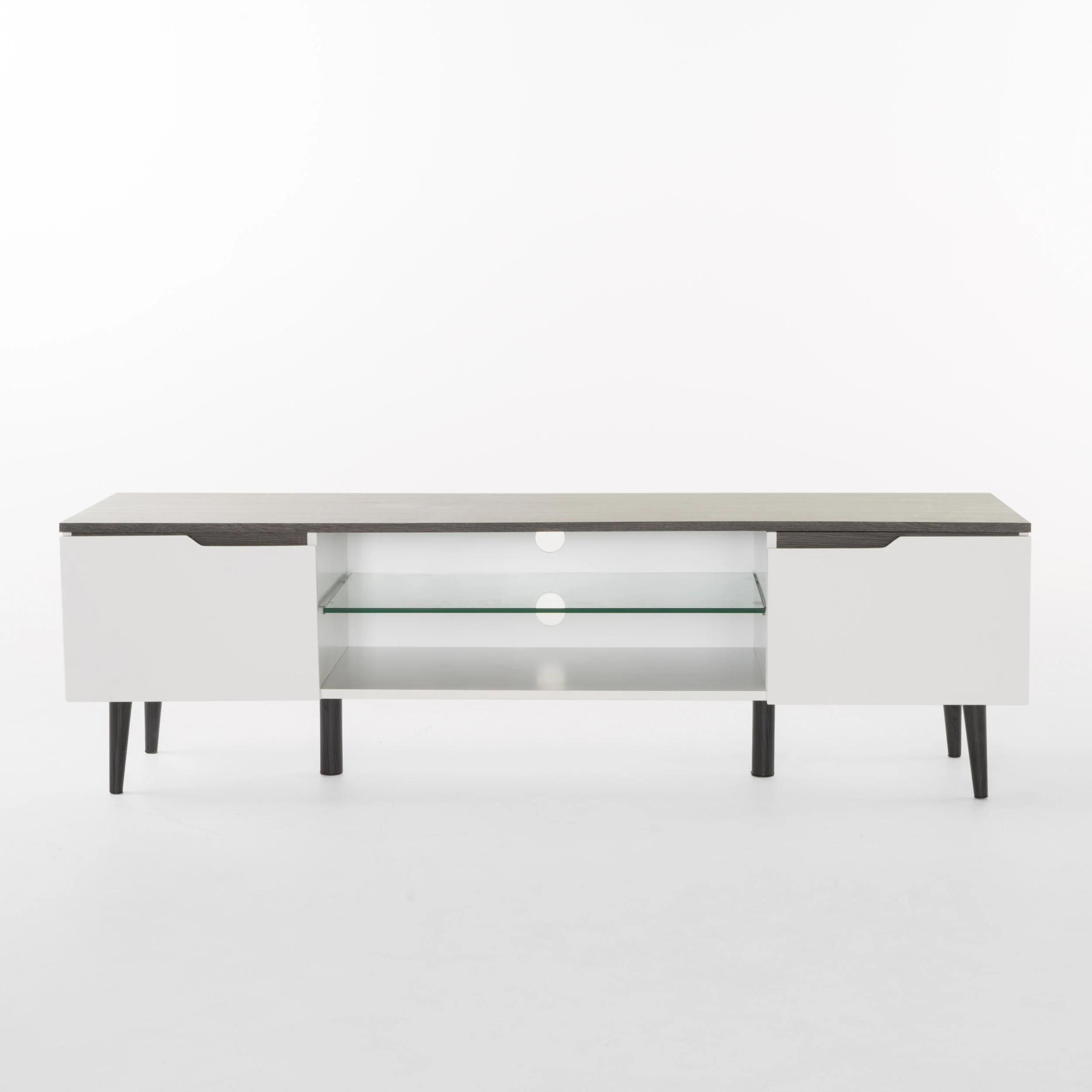 Ringsted Mid Century Modern 2 Cabinets & Glass Shelf TV Stand - furnishings