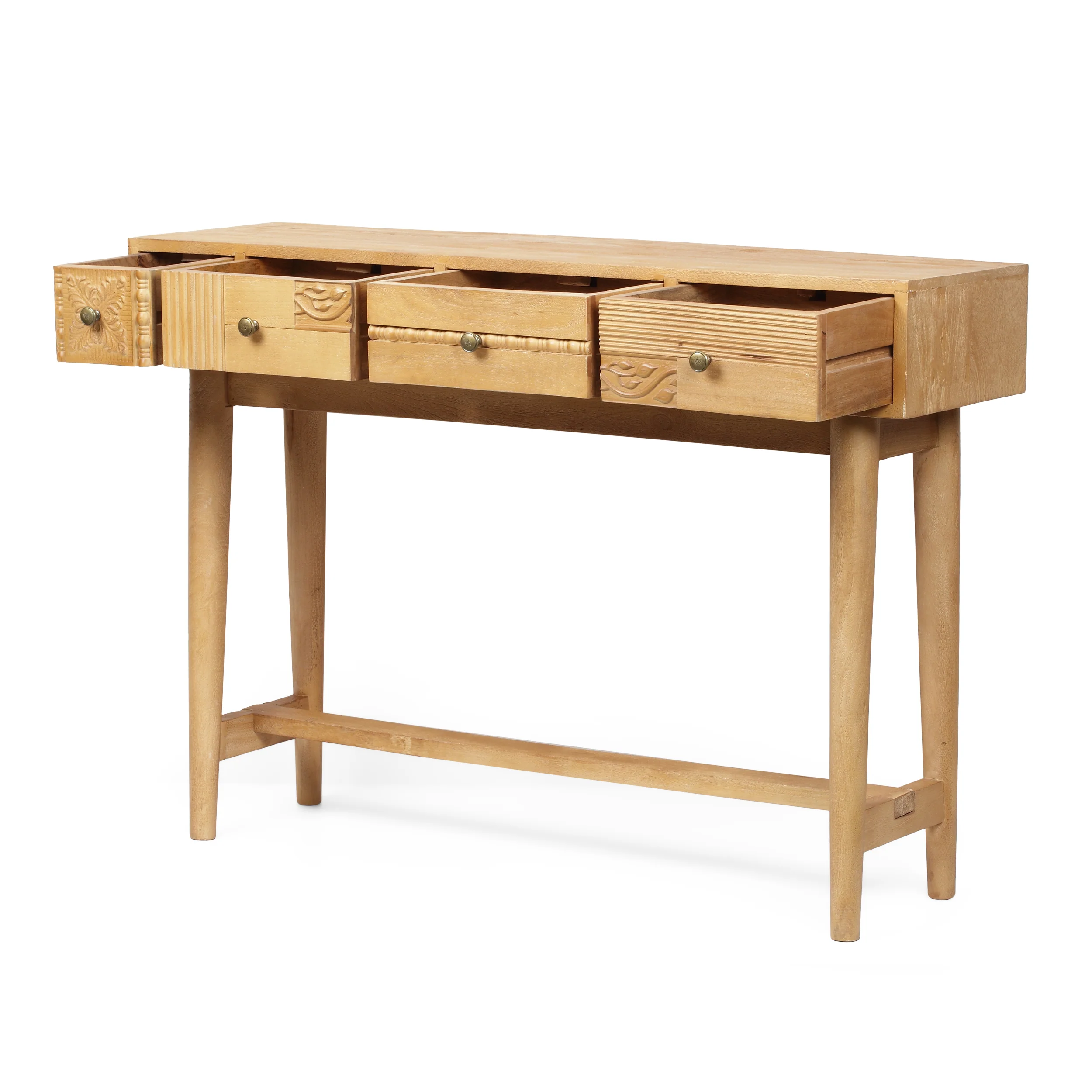 Lithonia Warthen Boho Handcrafted 4 Drawer Console Table, Natural - furnishings