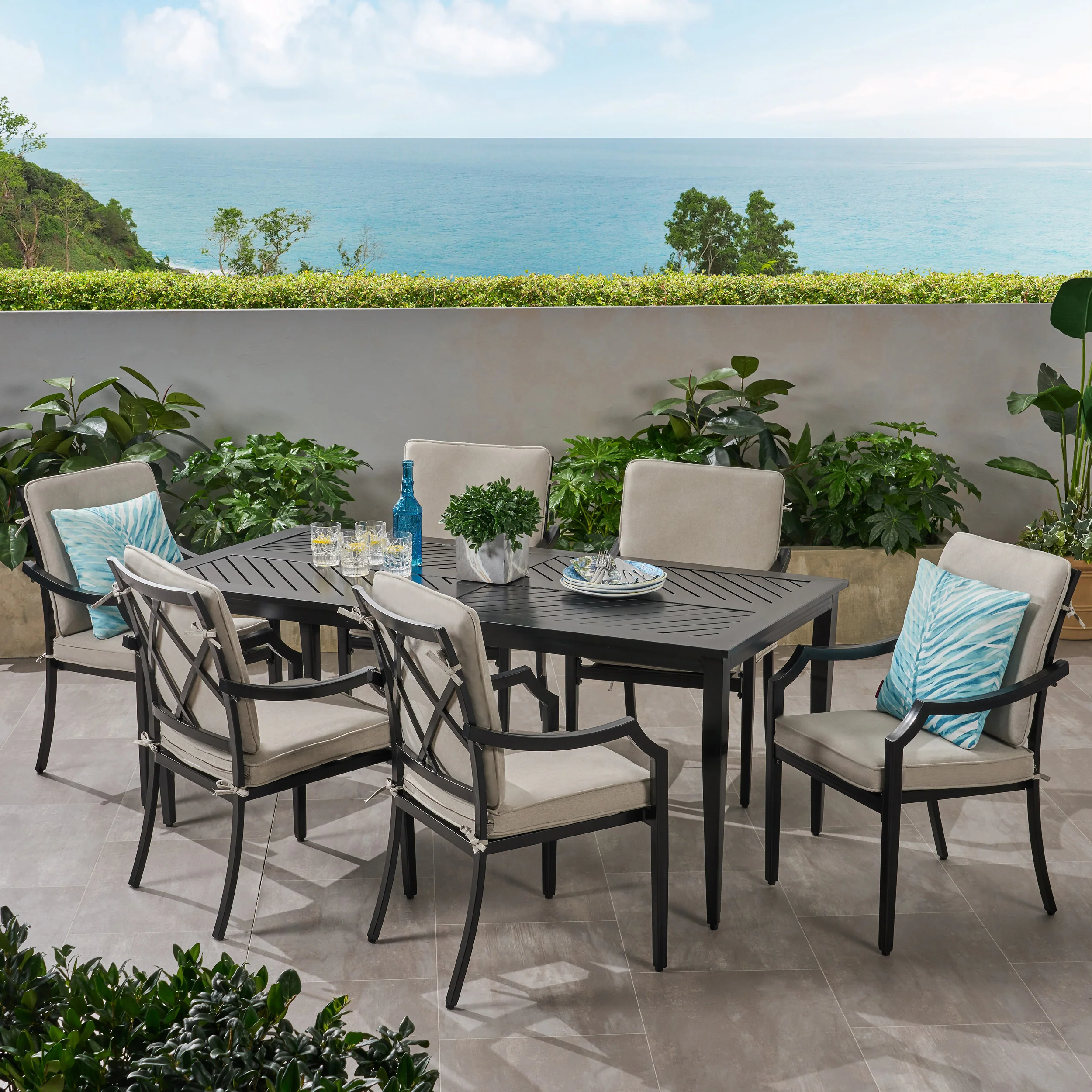 Carlson Diego Outdoor 6 Seater Aluminum Rectangular Dining Set - furnishings