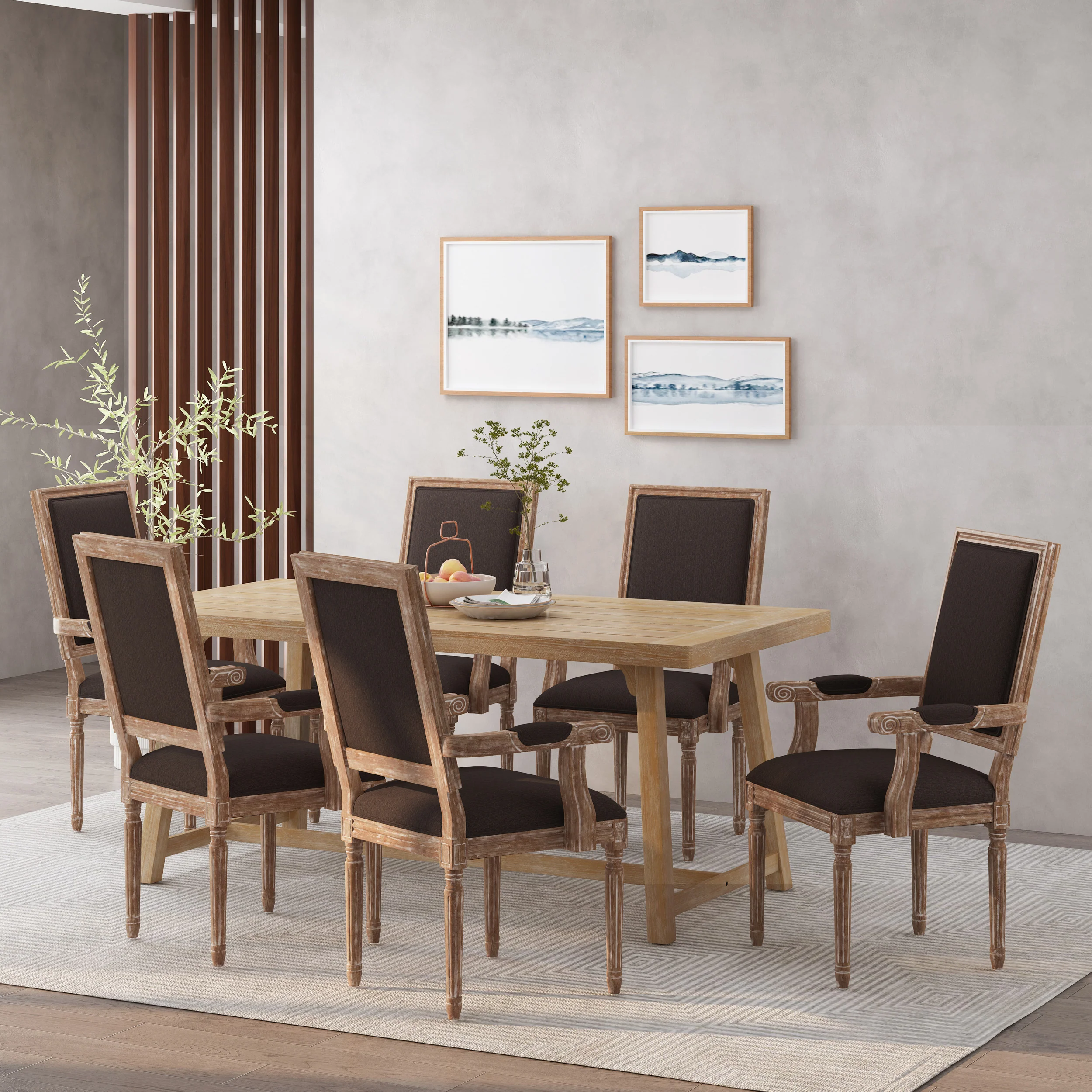 Ashlyn French Country Fabric Upholstered Wood Dining Chairs, Set of 6 - furnishings