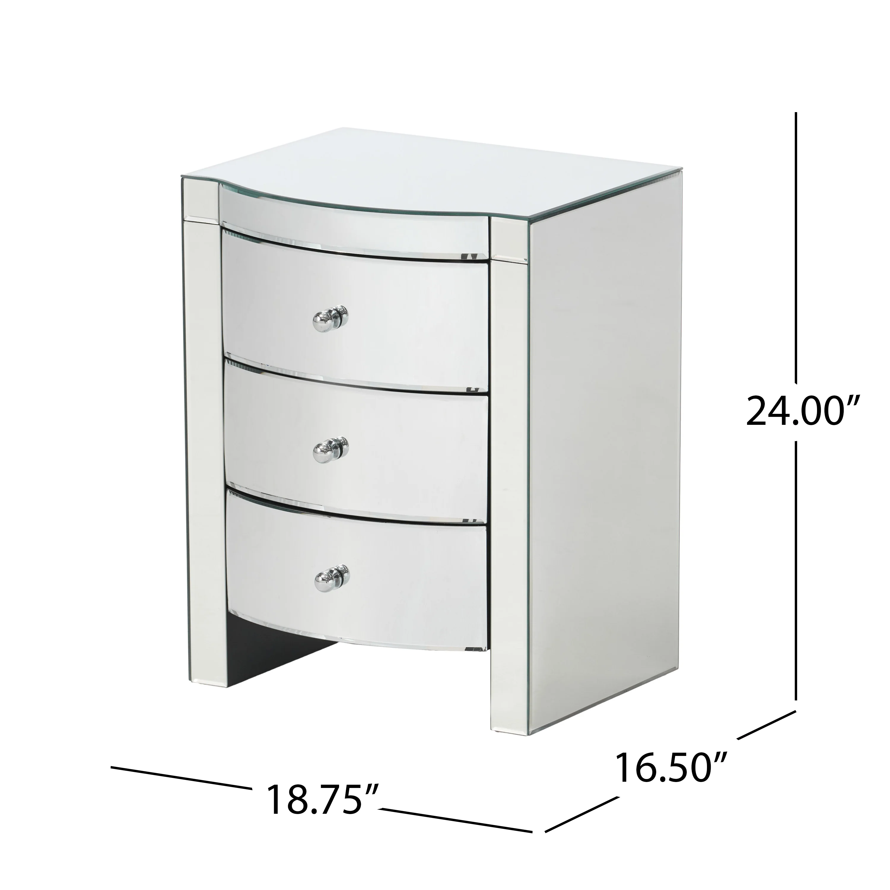 Jacinda Modern Glam Mirrored 3 Drawer Side Table - furnishings