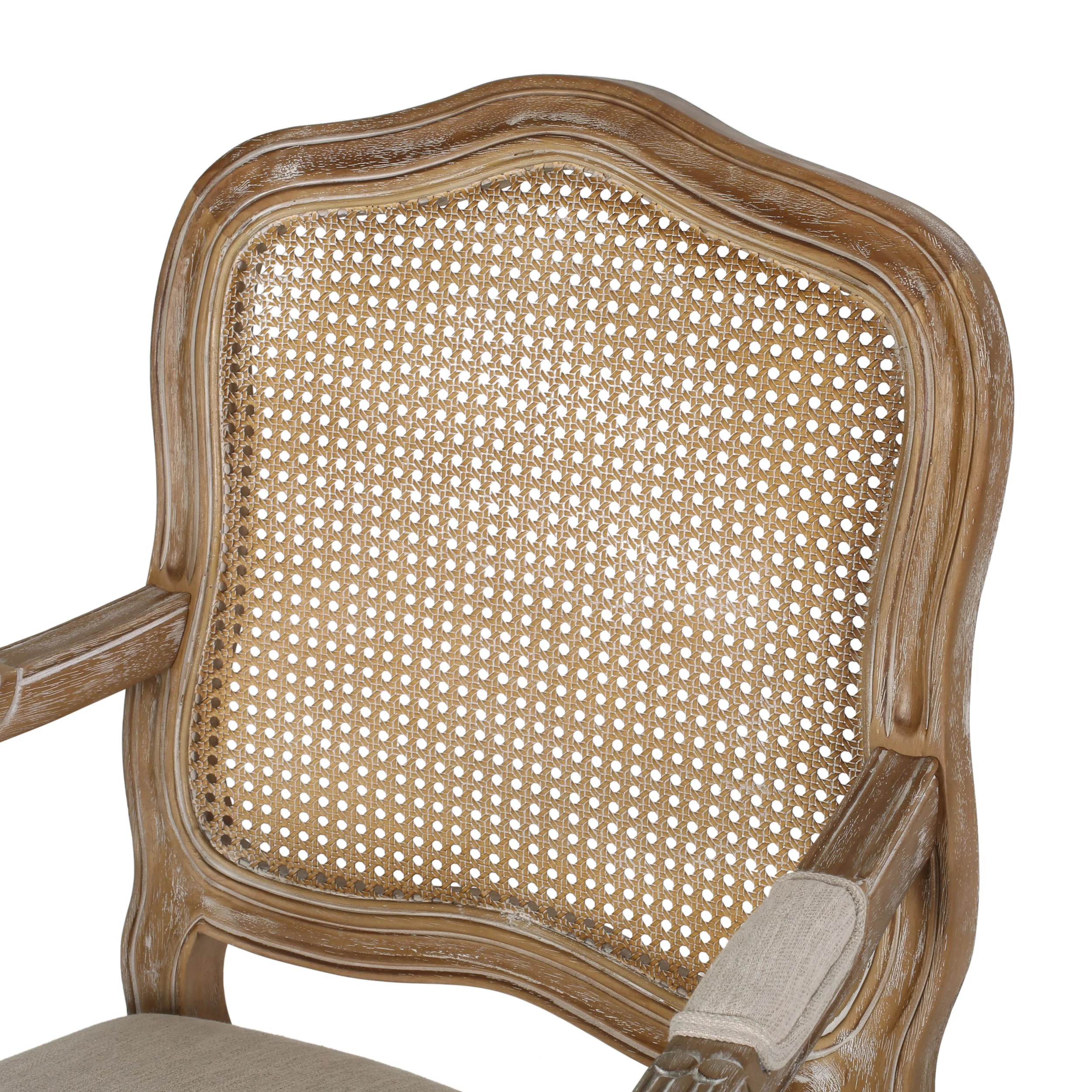 Absaroka French Country Fabric Upholstered Wood and Cane 5 Piece Circular Dining Set - furnishings
