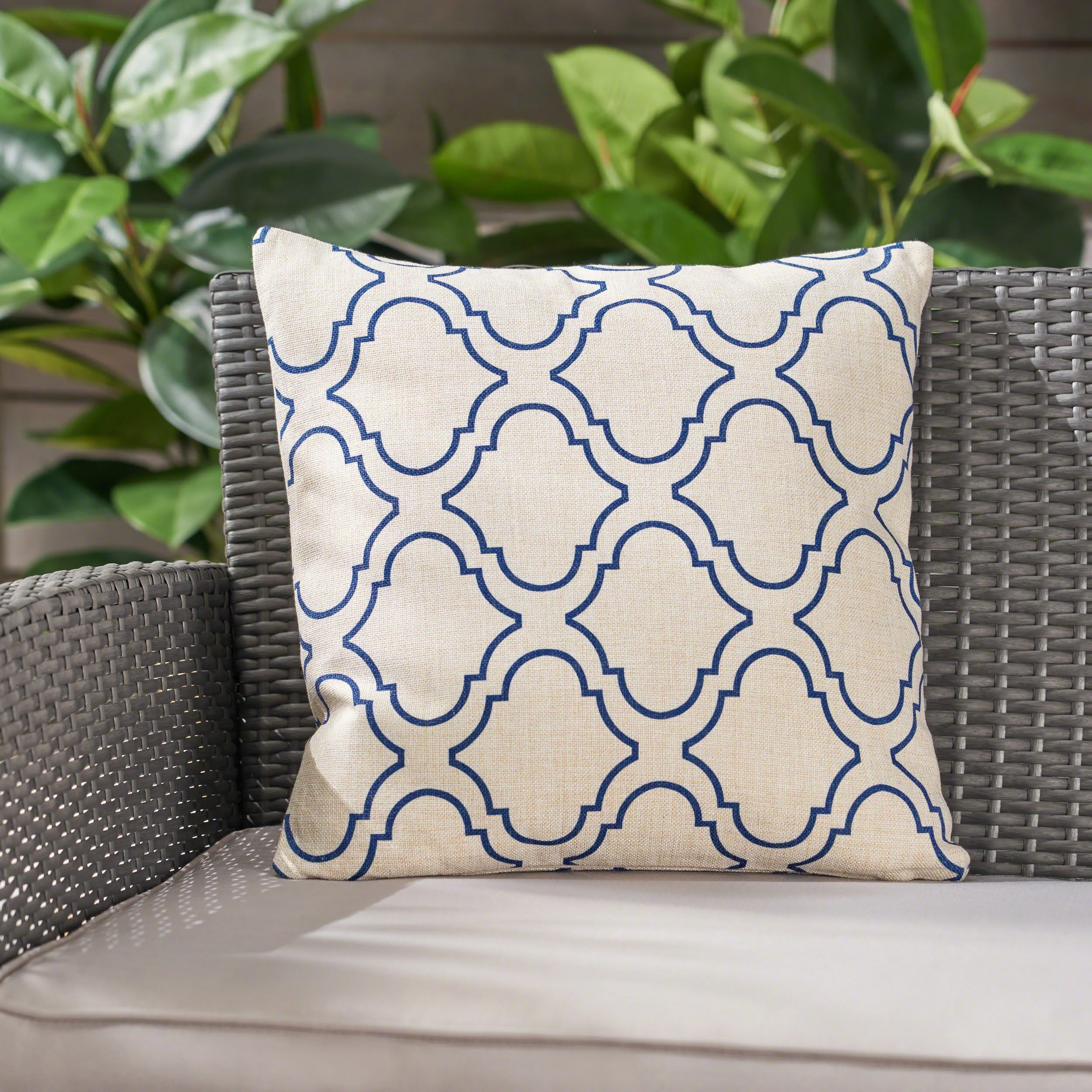 Zora Outdoor Water Resistant 18-inch Square Pillow, Blue on Beige - furnishings
