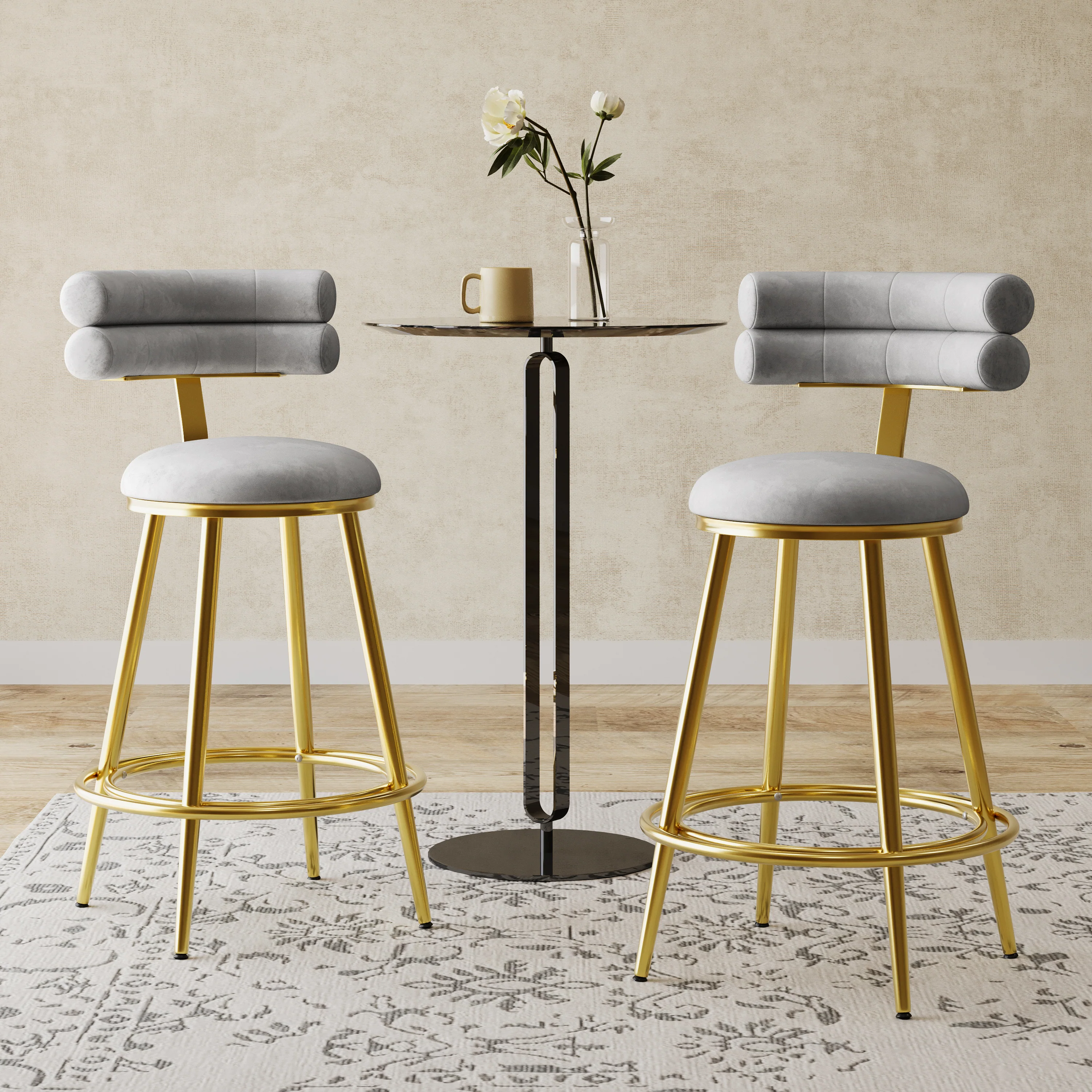 Jaspere Velvet Upholstery Counter Stools, Set of 2 - furnishings
