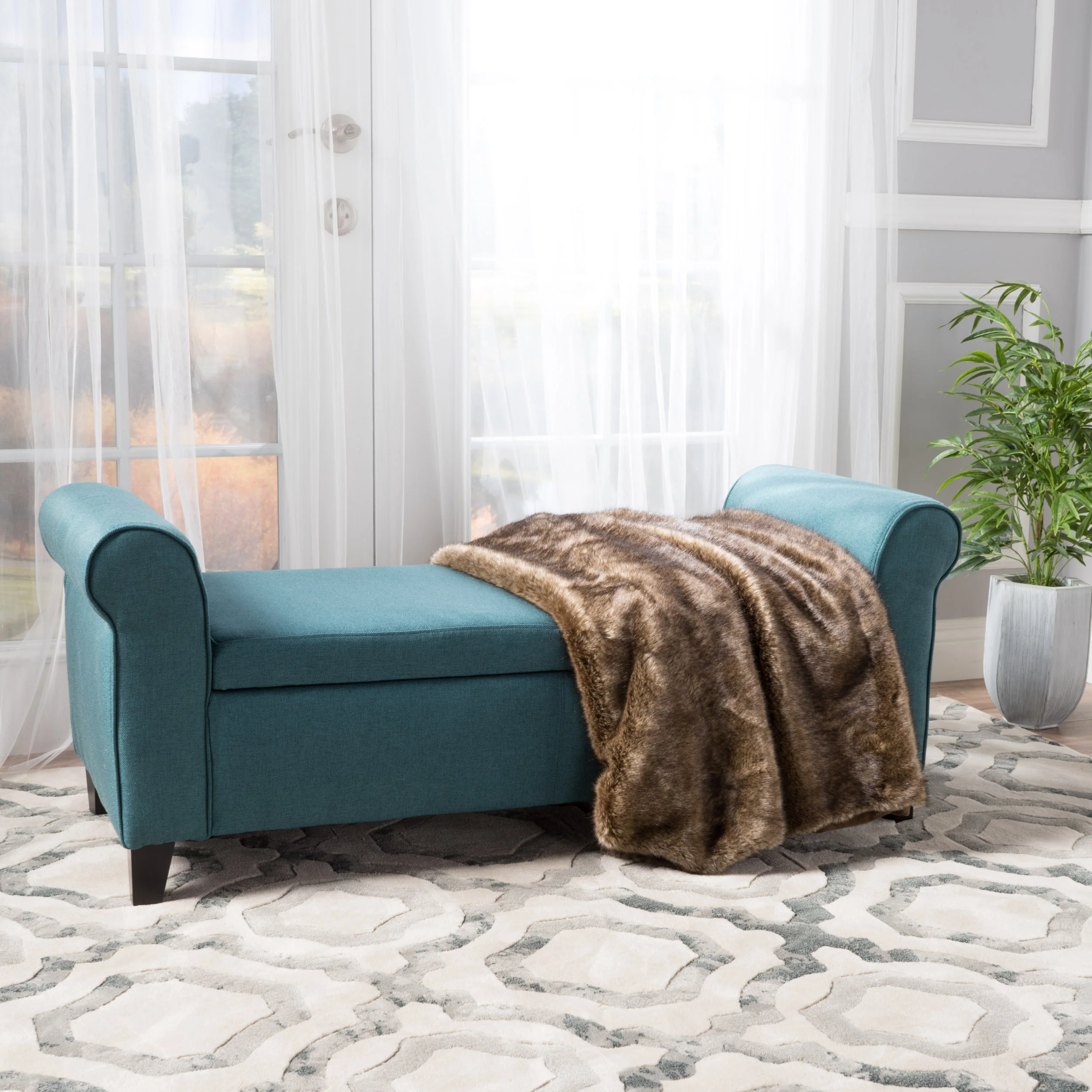 Danbury Contemporary Fabric Upholstered Storage Ottoman Bench with Rolled Arms - furnishings