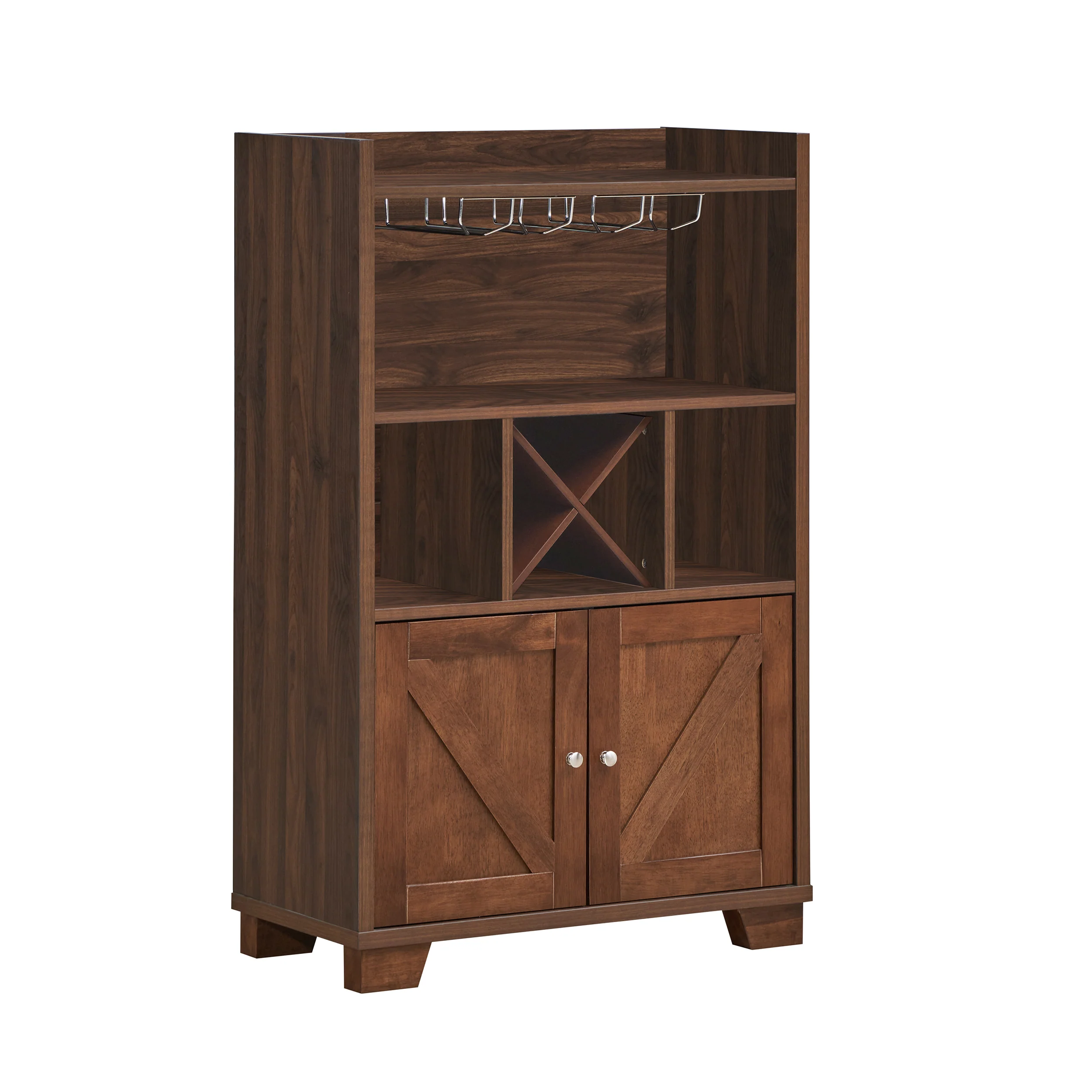 Newell Farmhouse Wooden 4 Bottle Wine Cabinet, Walnut and Dark Brown - furnishings