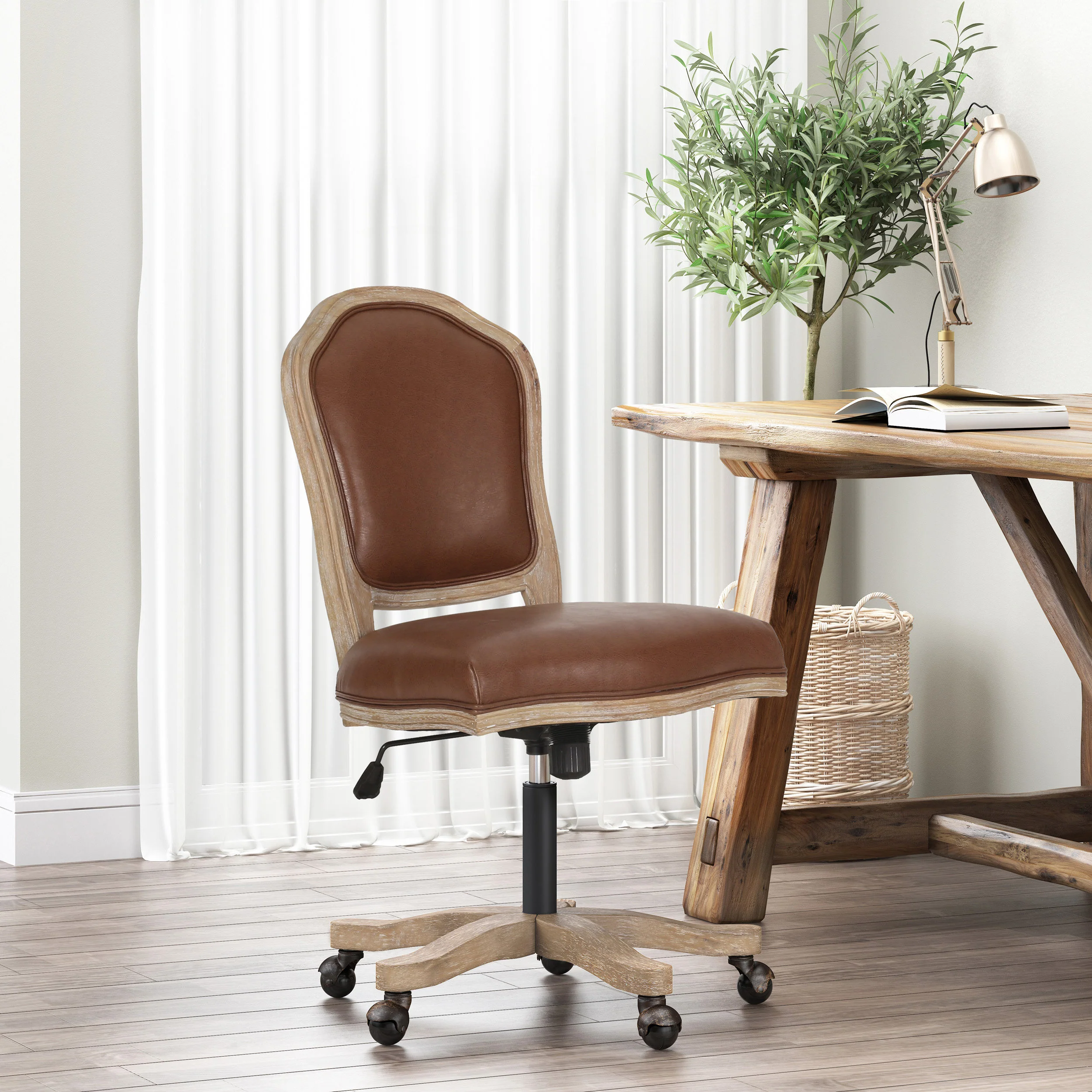 Oakes French Country Upholstered Swivel Office Chair - furnishings