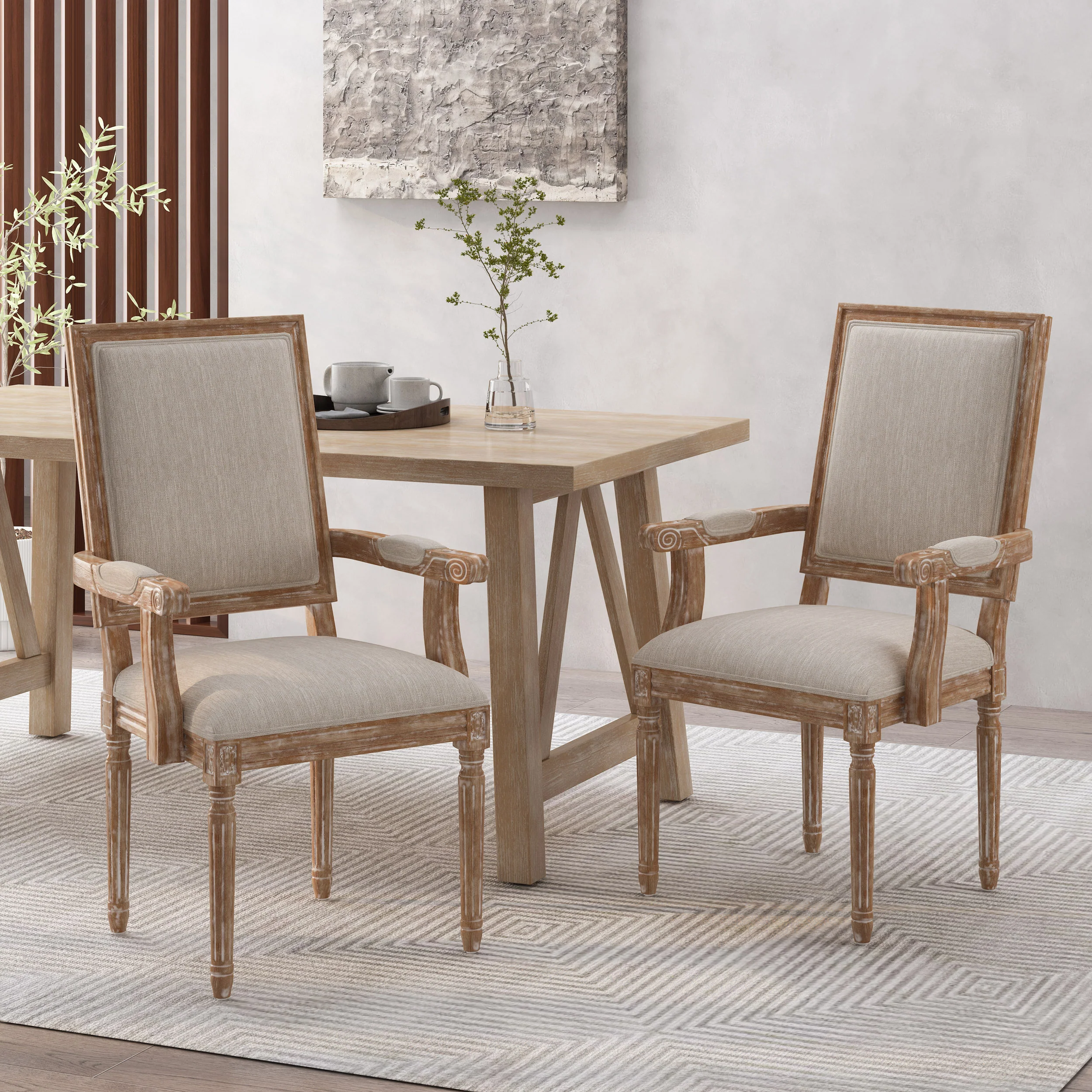 Ashlyn French Country Fabric Upholstered Wood Dining Chairs, Set of 2 - furnishings