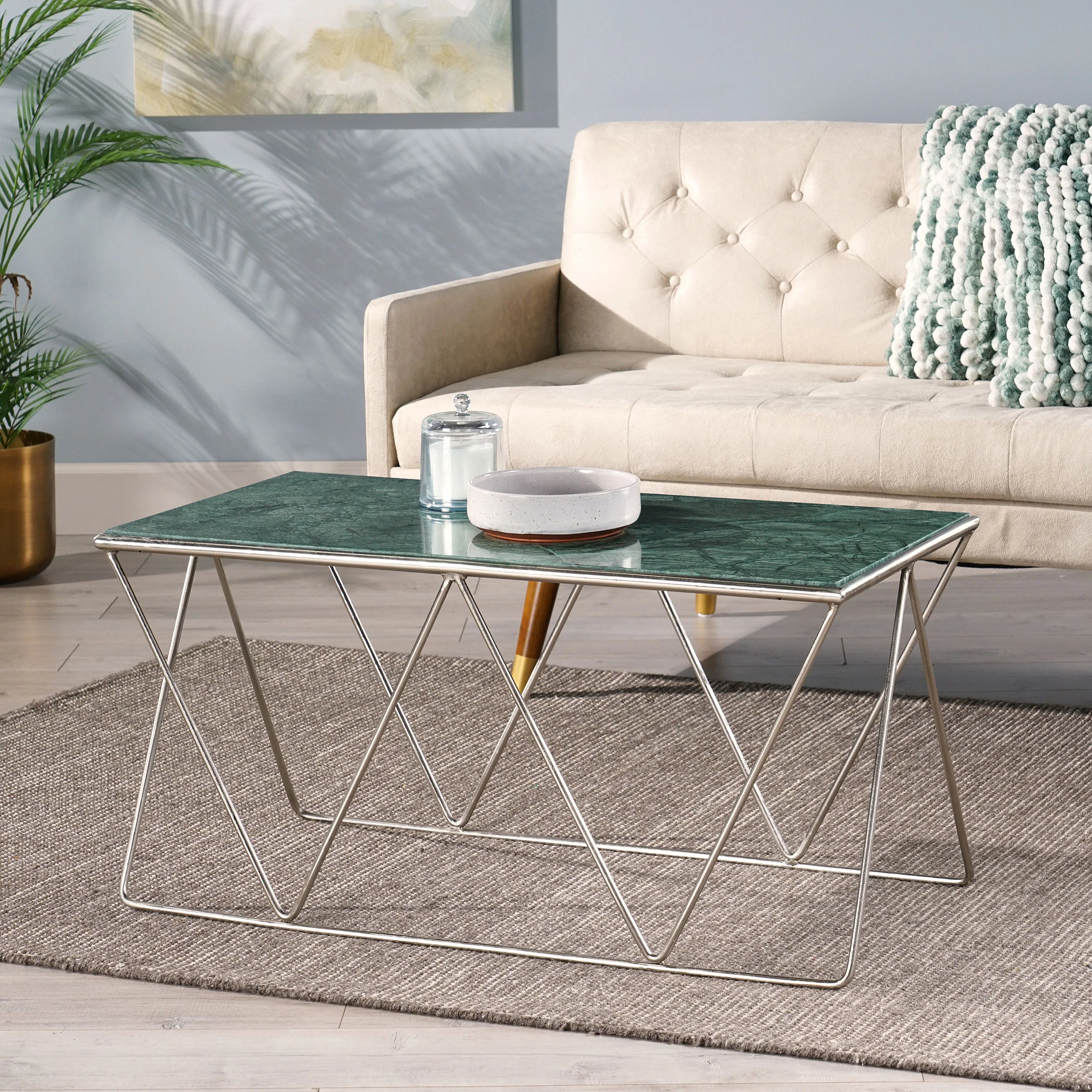 Massie Modern Glam Handcrafted Marble Top Coffee Table - furnishings