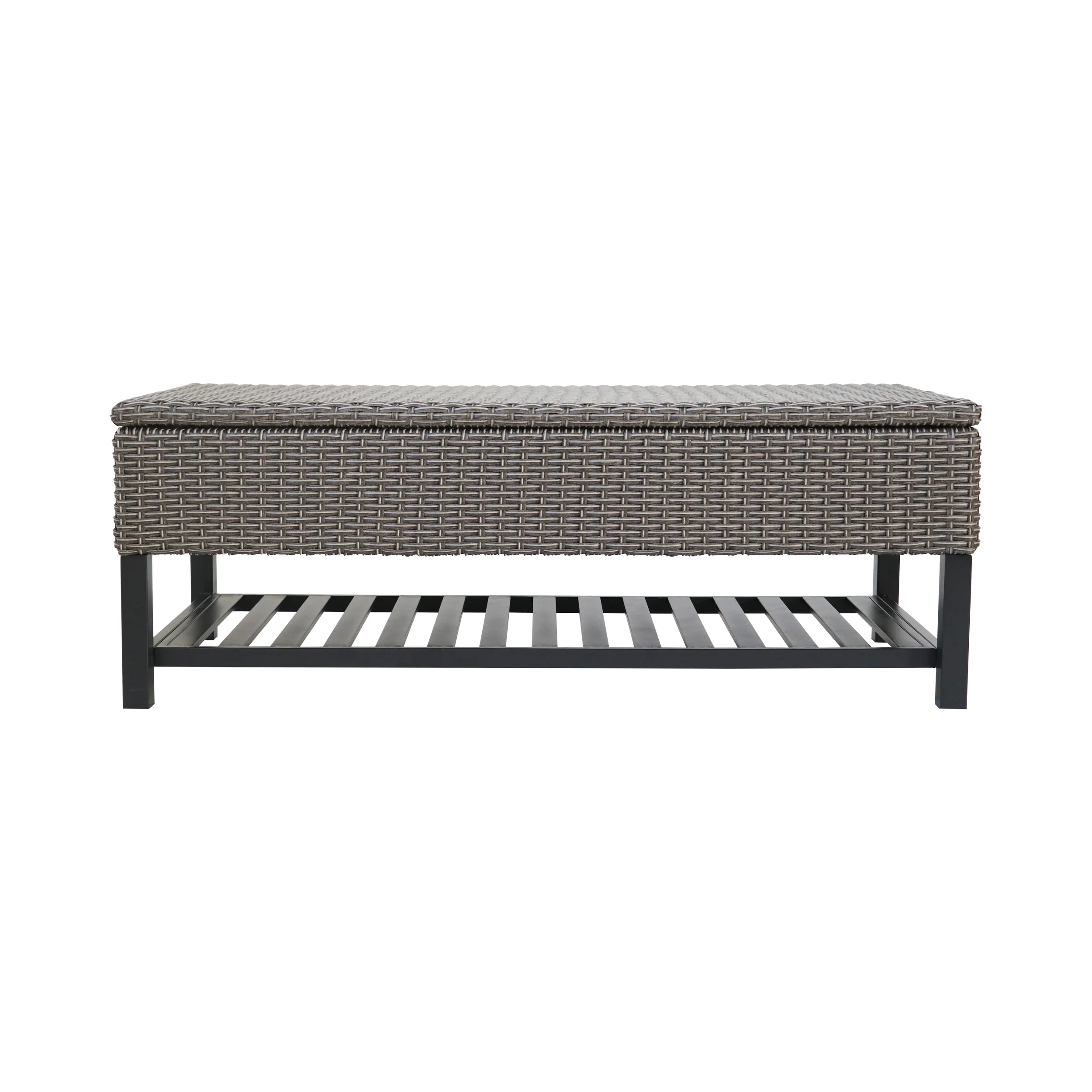 Martina Storage Bench with Rack, Wicker with Iron Frame - furnishings