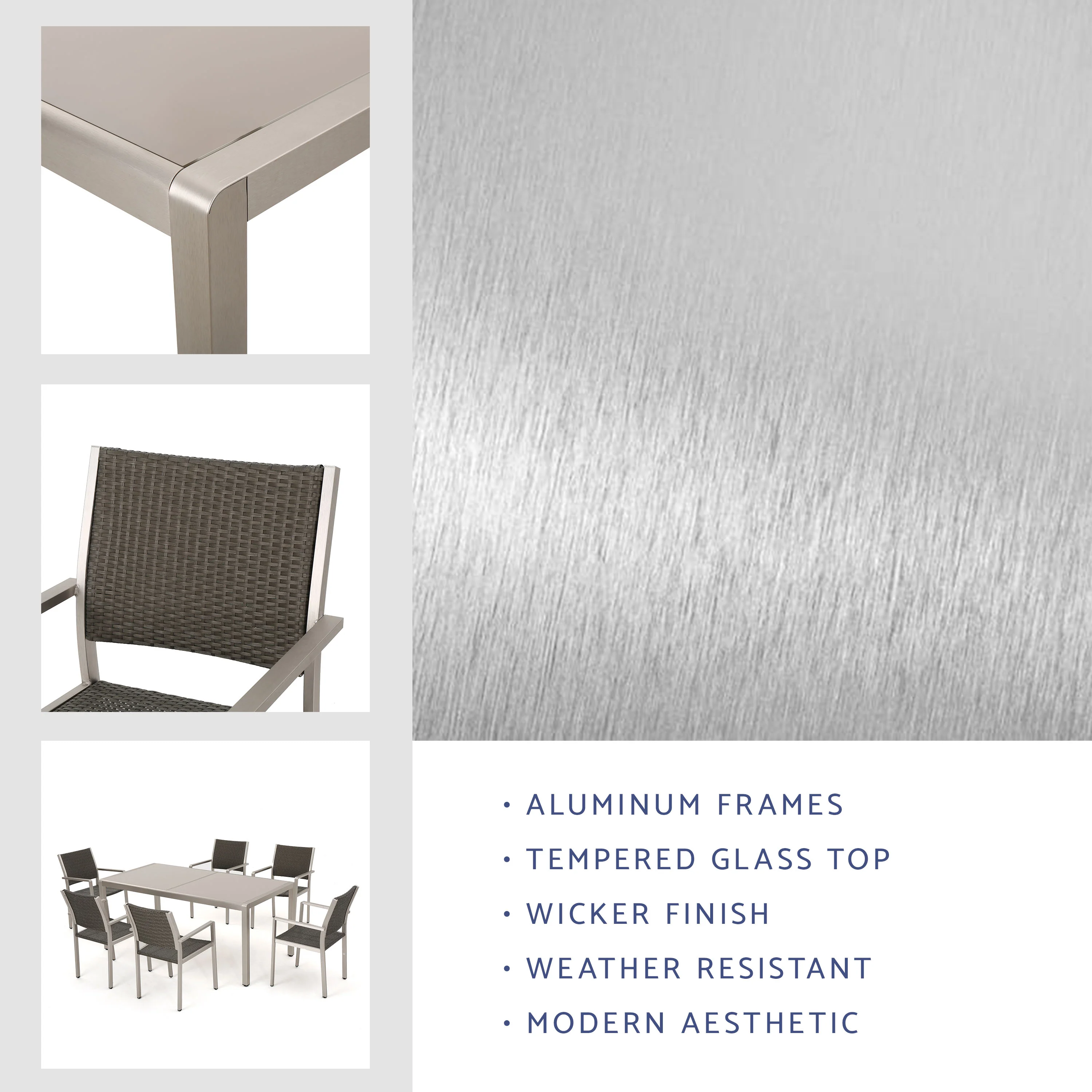 Coral Bay Outdoor 7Pc Grey Aluminum Dining Set w/ Glass Table Top - furnishings