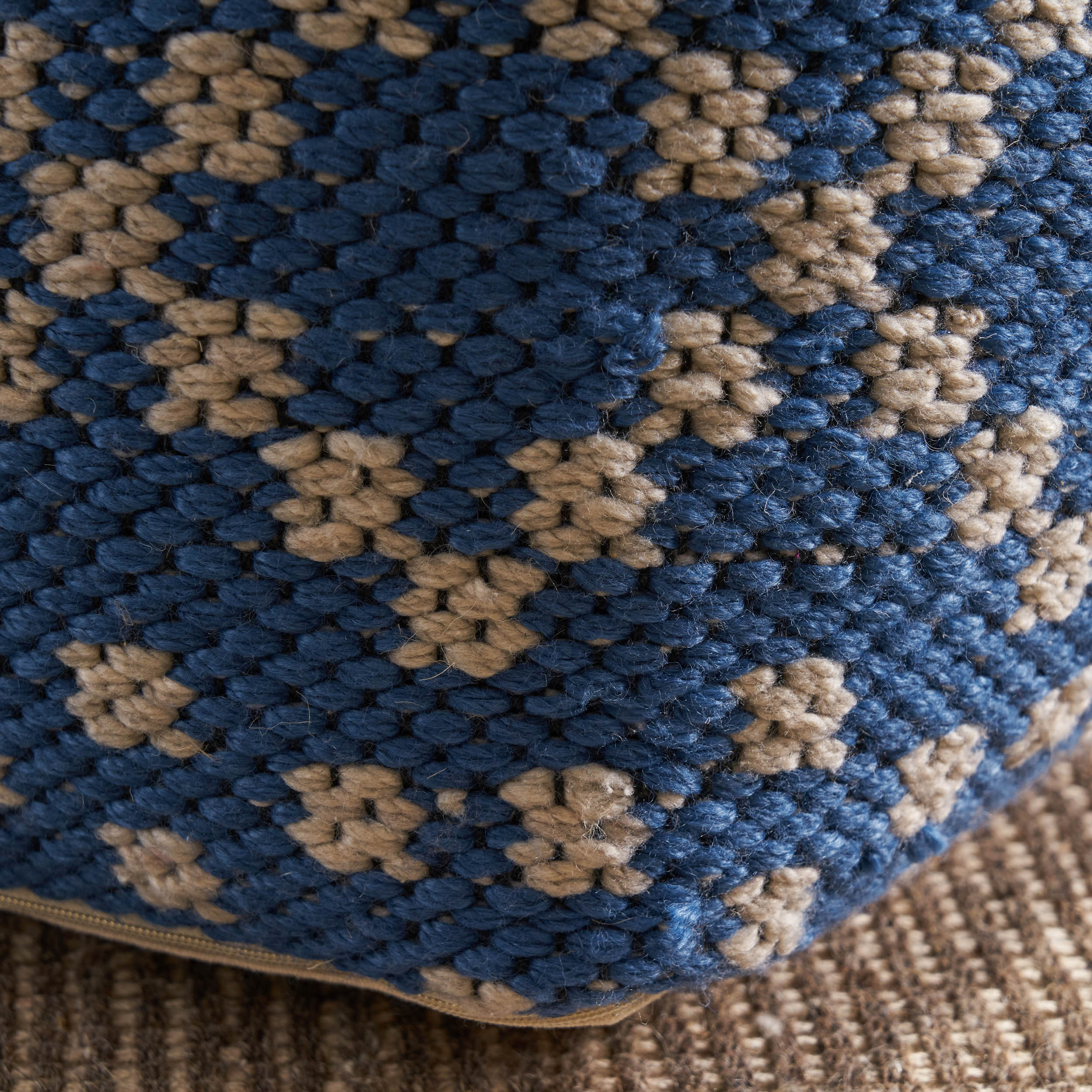 Harmony Cube Pouf, Boho, Blue and White Yarn - furnishings