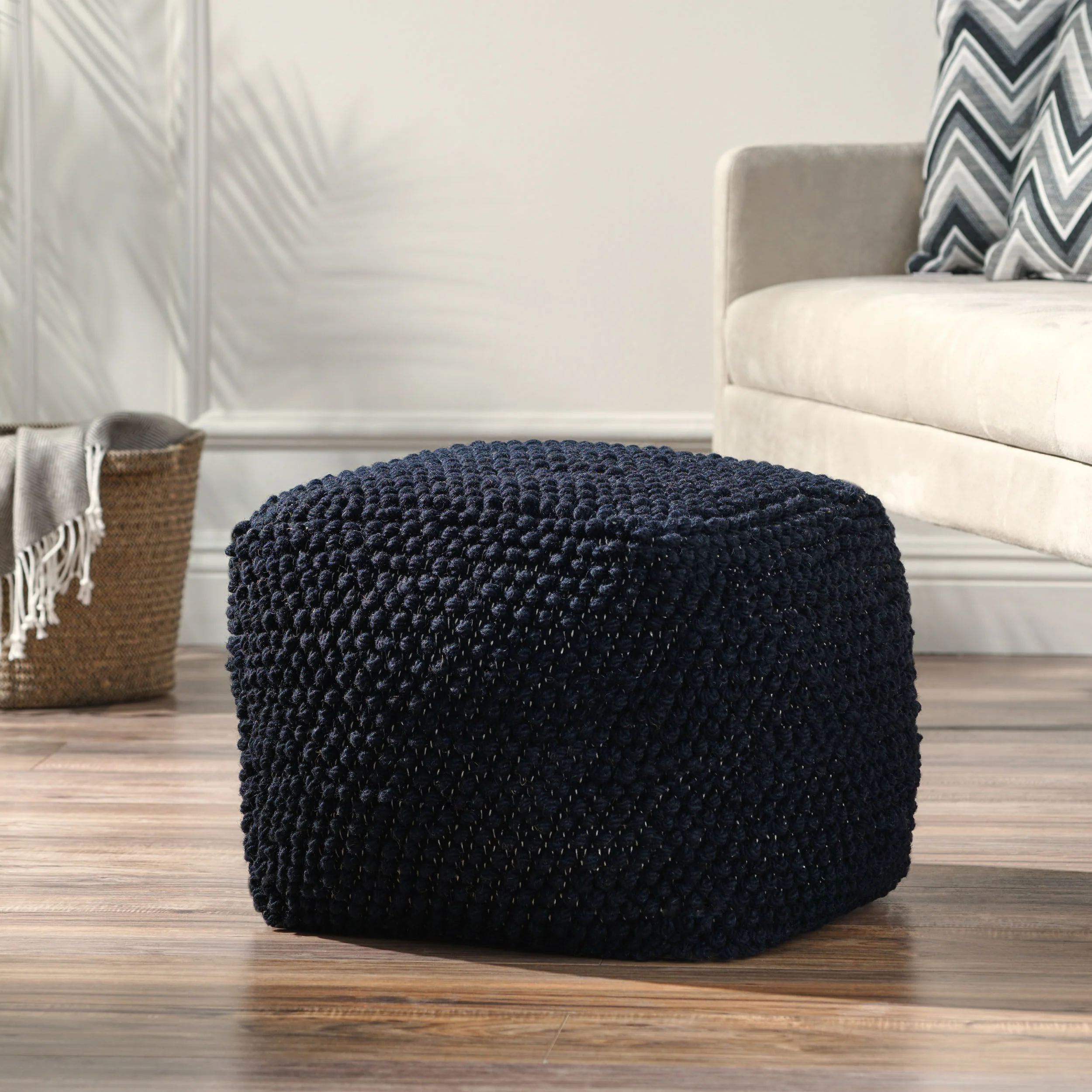 Devries Boho Handcrafted Tufted Fabric Cube Pouf - furnishings