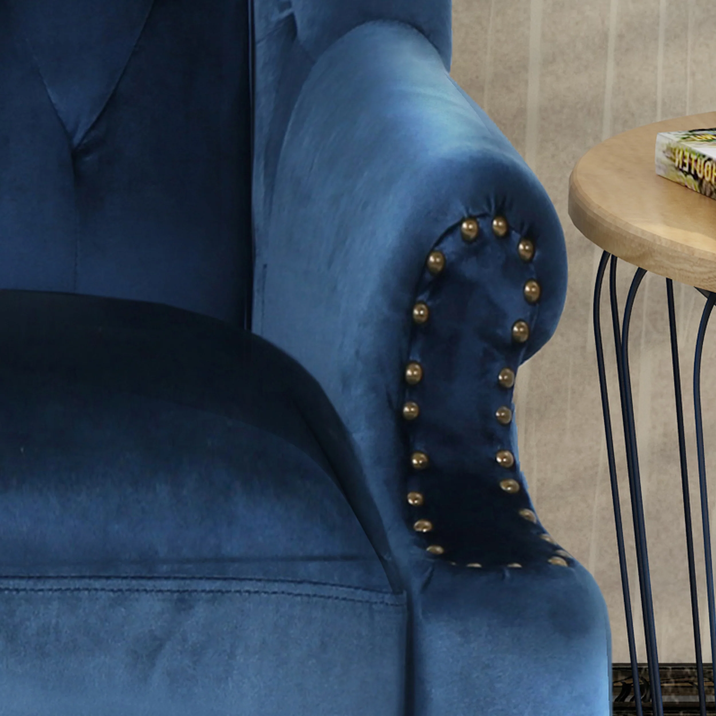 Linsey High Back Tufted Winged New Velvet Loveseat - furnishings
