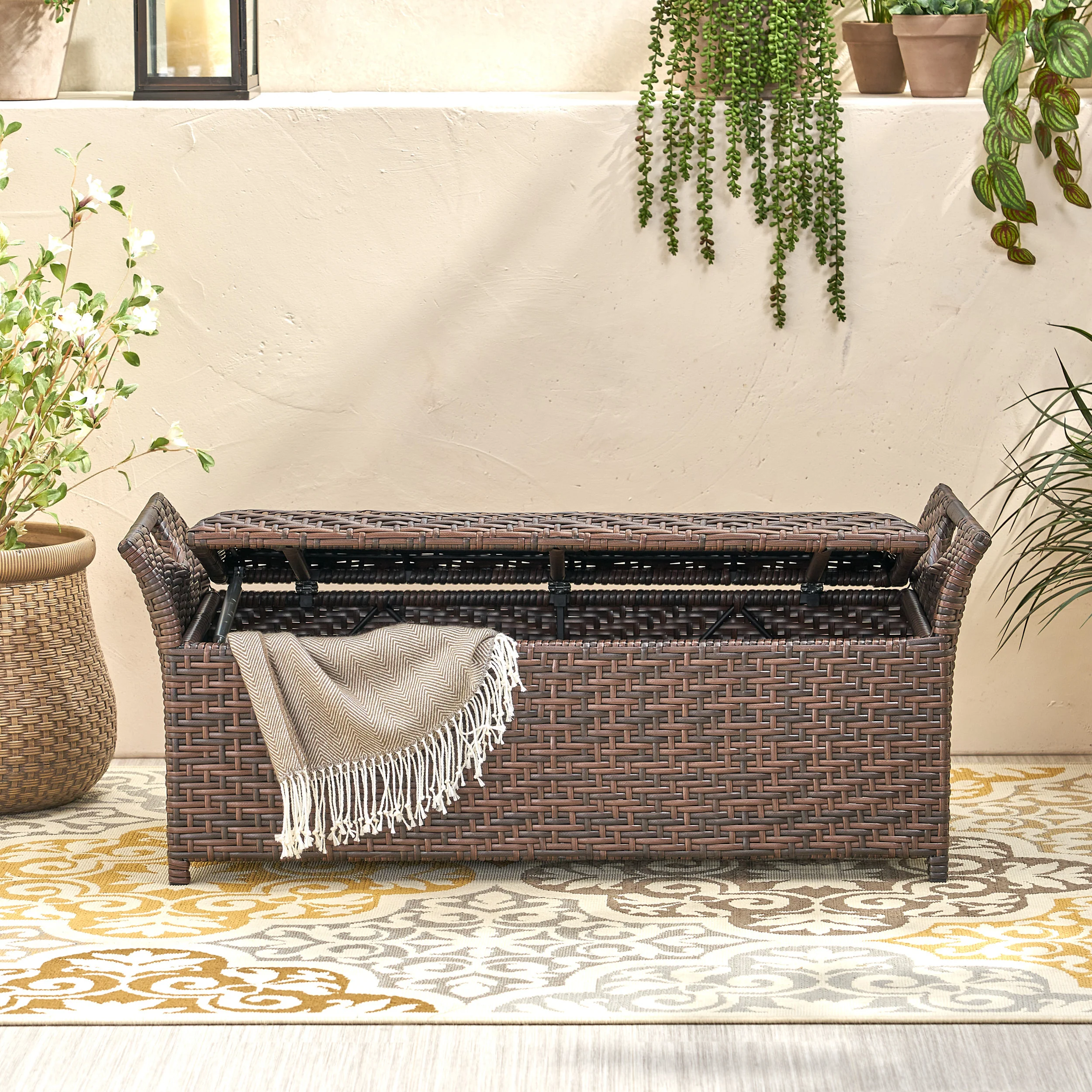 Izidora Outdoor Brown Wicker Storage Ottoman - furnbro