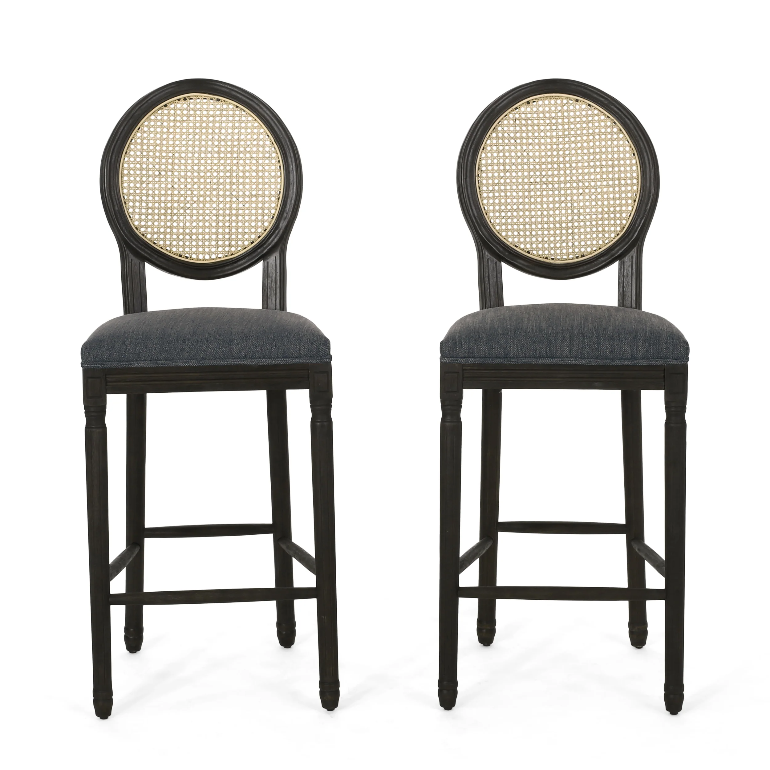 Towner French Country Wooden Barstools with Upholstered Seating (Set of 2) - furnishings