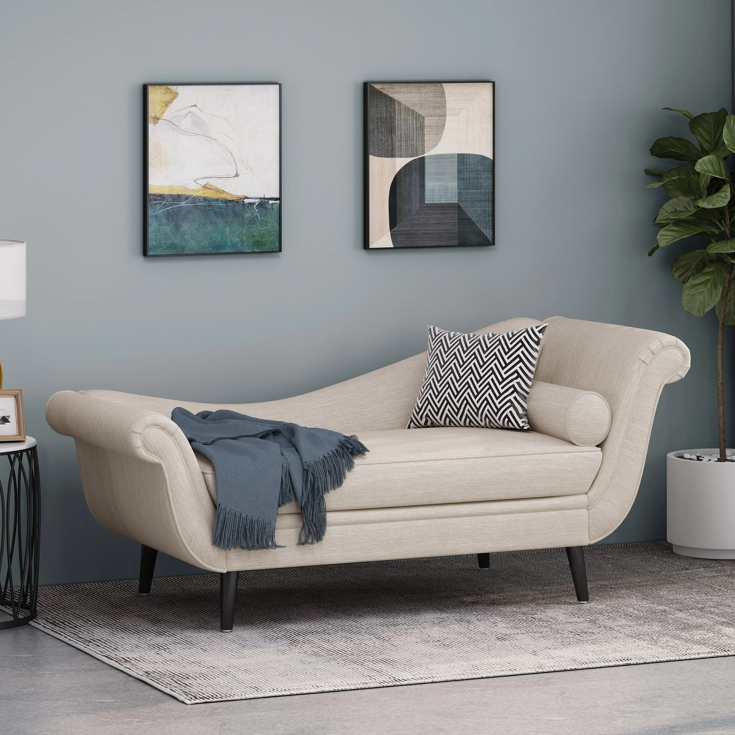 Jakyrah Contemporary Chaise Lounge with Scroll Arms - furnishings