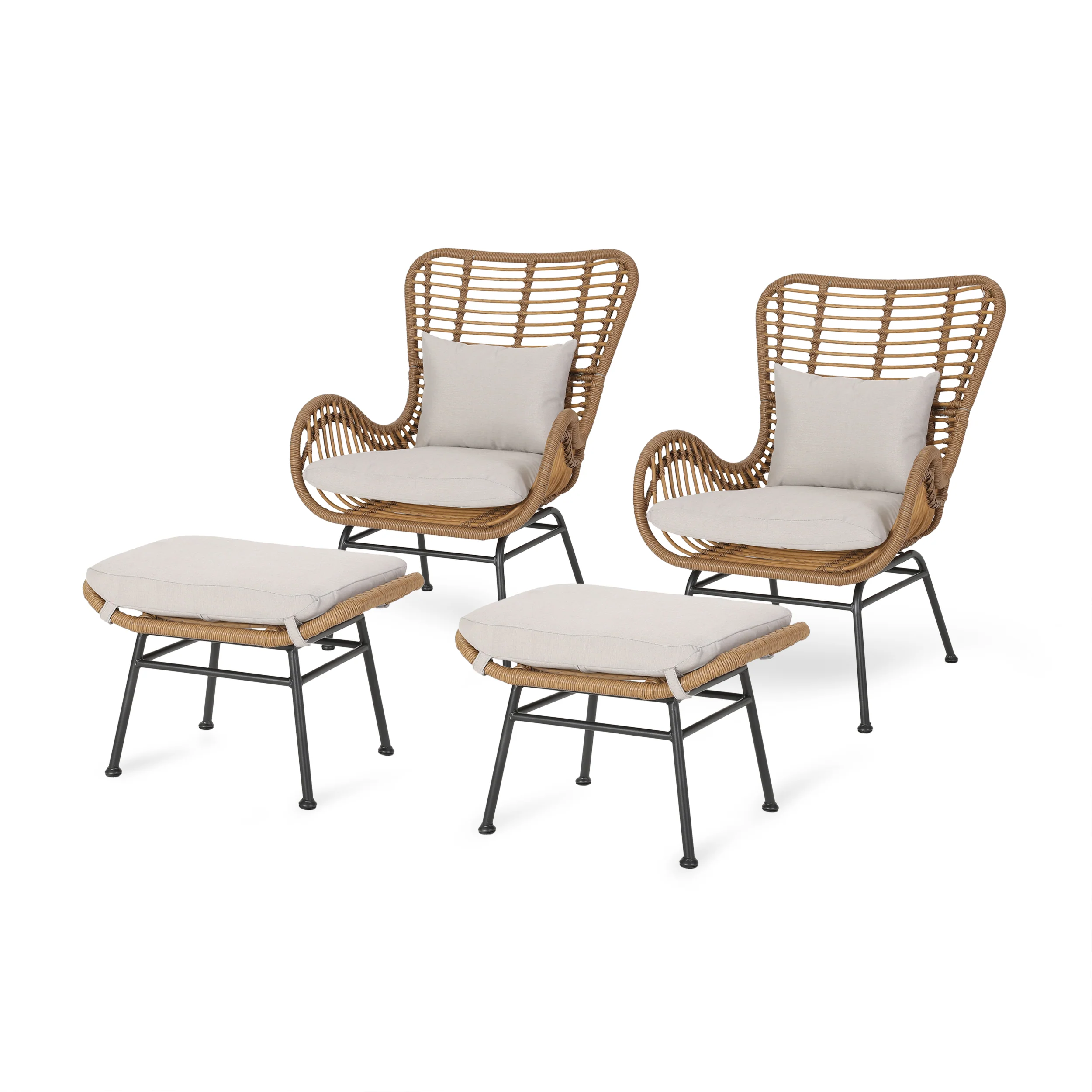 Izidro Indoor Boho Modern Wicker 4 Piece Club Chair and Ottoman Set - furnishings