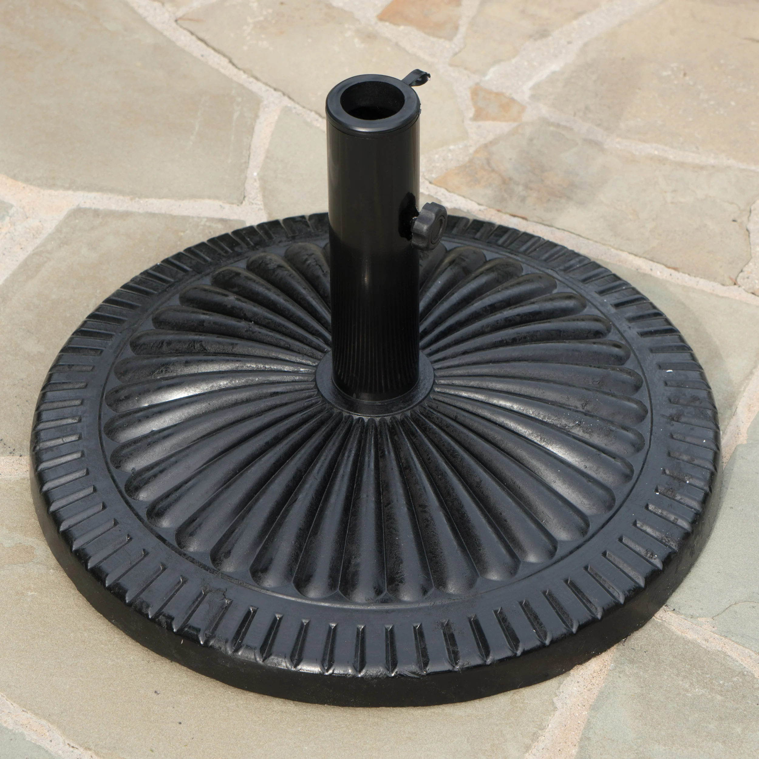 Seymour Outdoor Black Resin and Steel Umbrella Base - furnishings