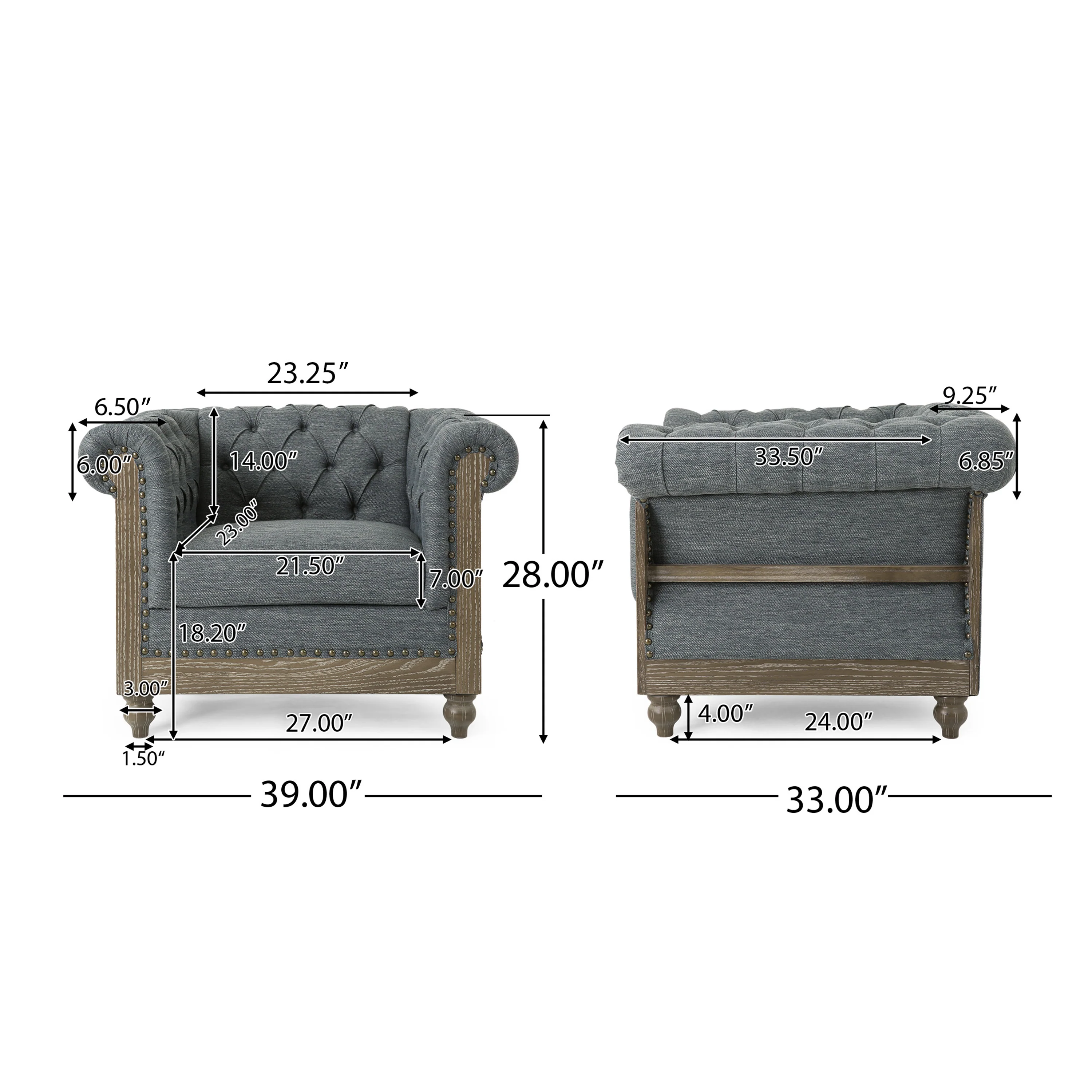 Alejandro Chesterfield Tufted Fabric Club Chair with Nailhead Trim - furnishings