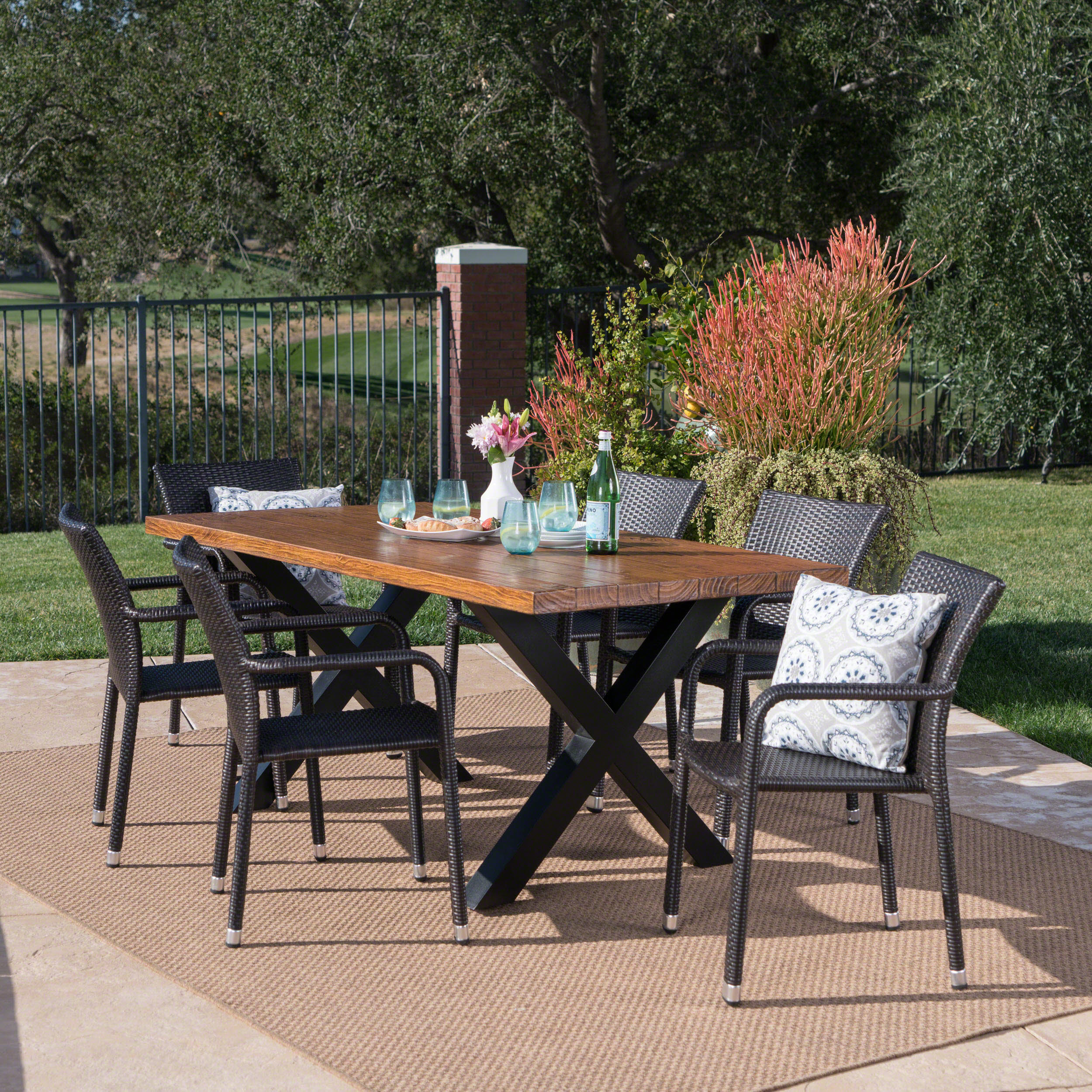 Truda Outdoor 7 Piece Wicker Dining Set with Light Weight Concrete Table - furnishings