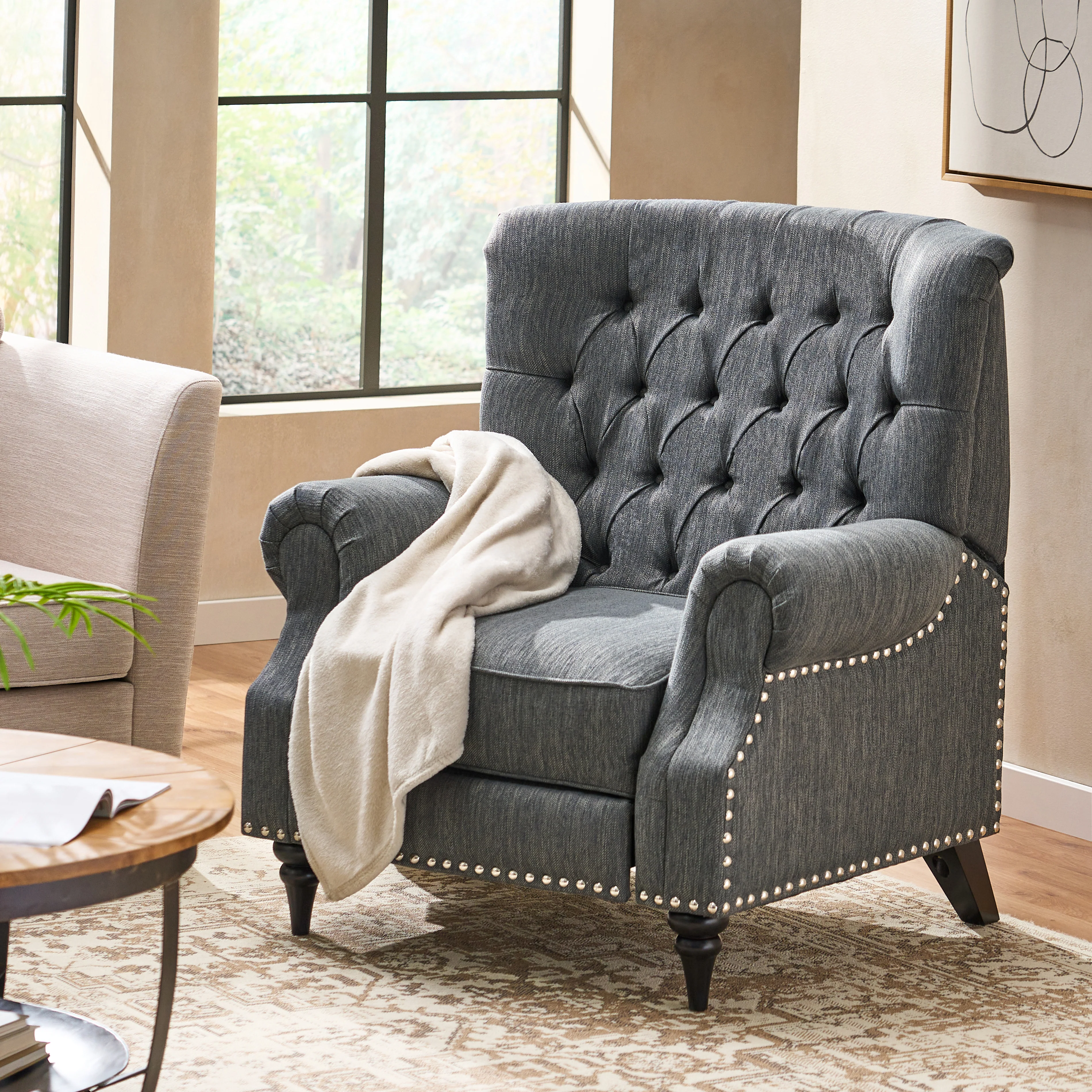 Chatau Contemporary Tufted Recliner with Nailhead Trim - furnishings