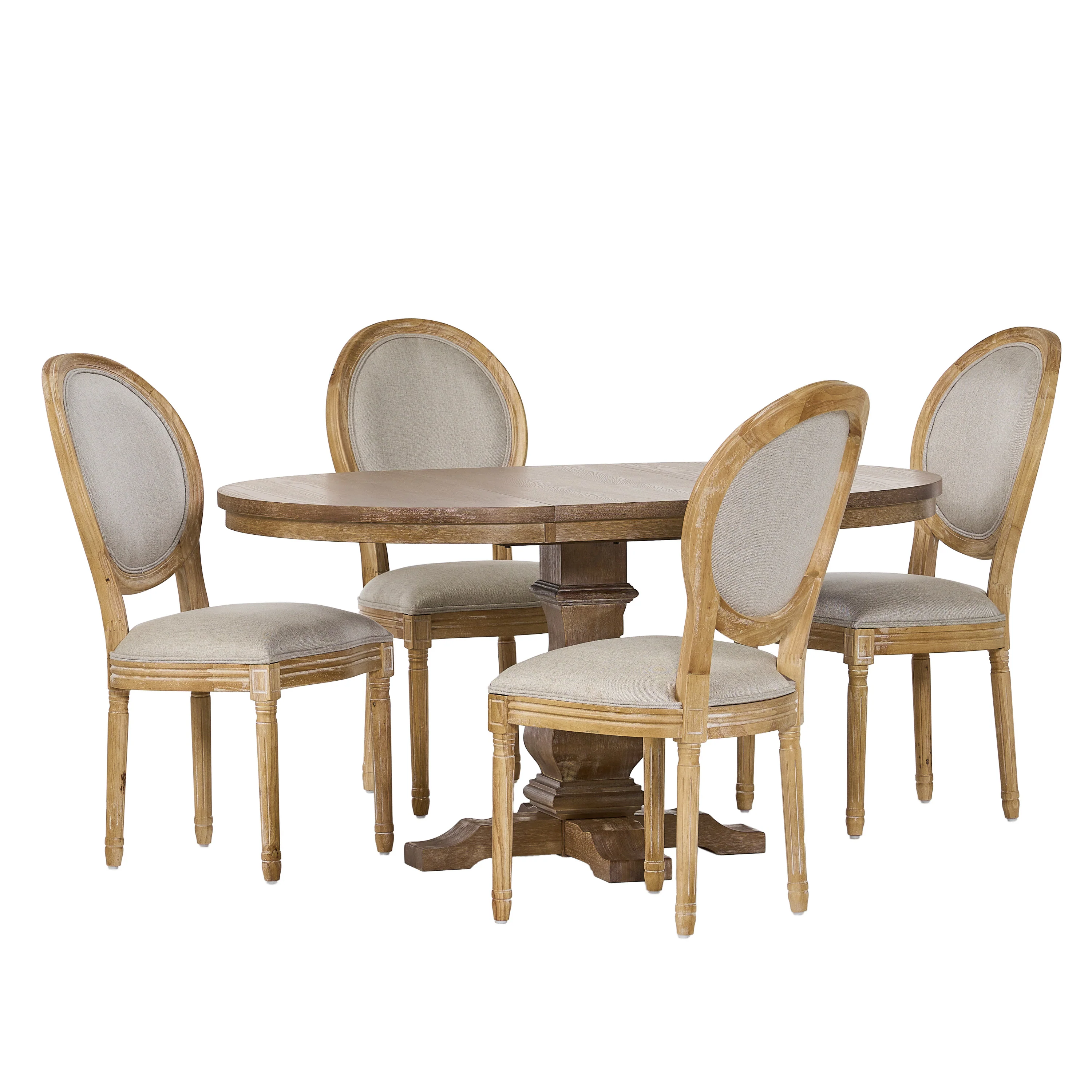 Naclerio French Country Fabric Upholstered Wood 5 Piece Dining Set - furnishings