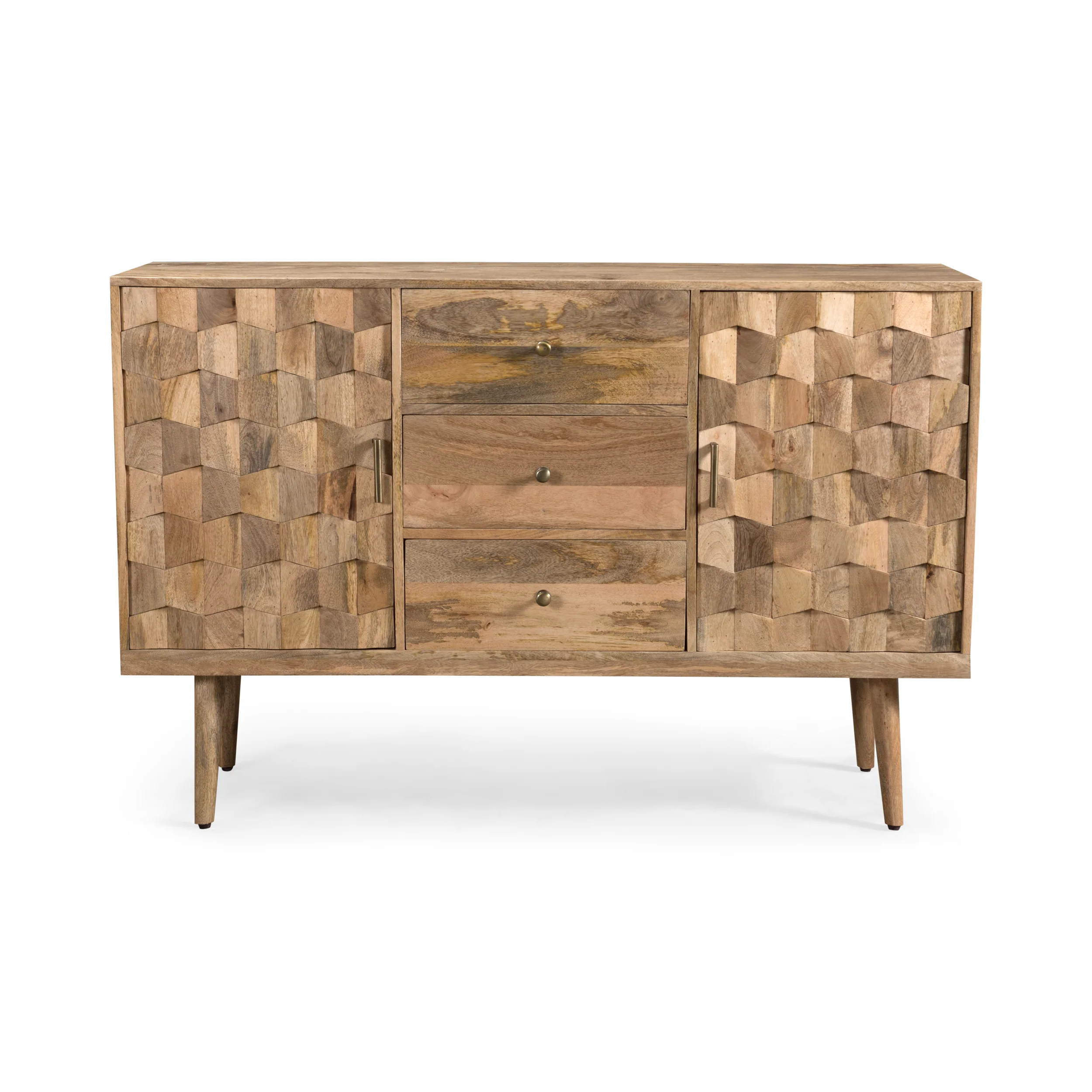 Zona Mid-Century Modern Mango Wood 3 Drawer Sideboard with 2 Doors - furnishings