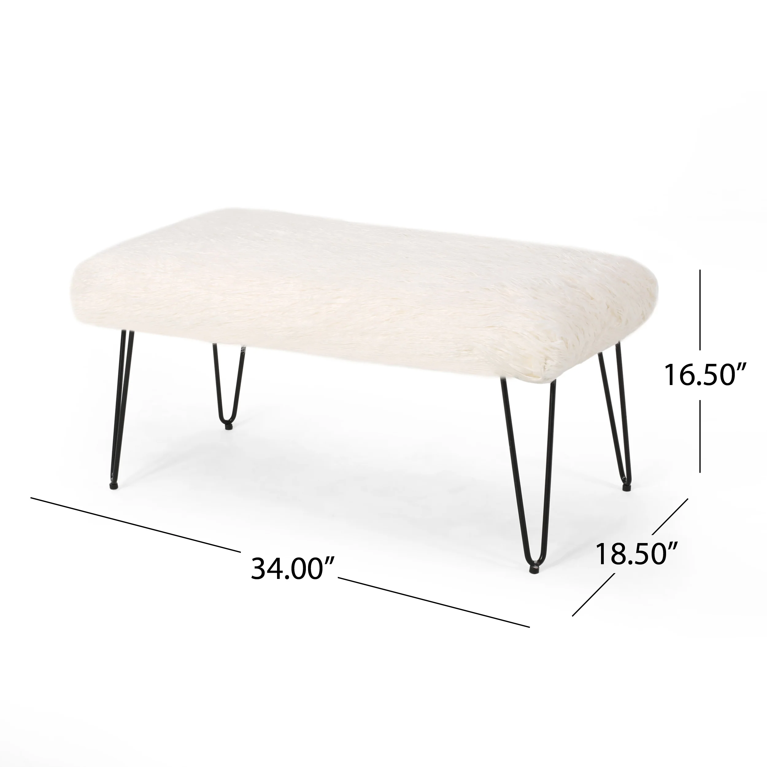 Louise Faux Fur Bench with Hairpin Legs - furnishings