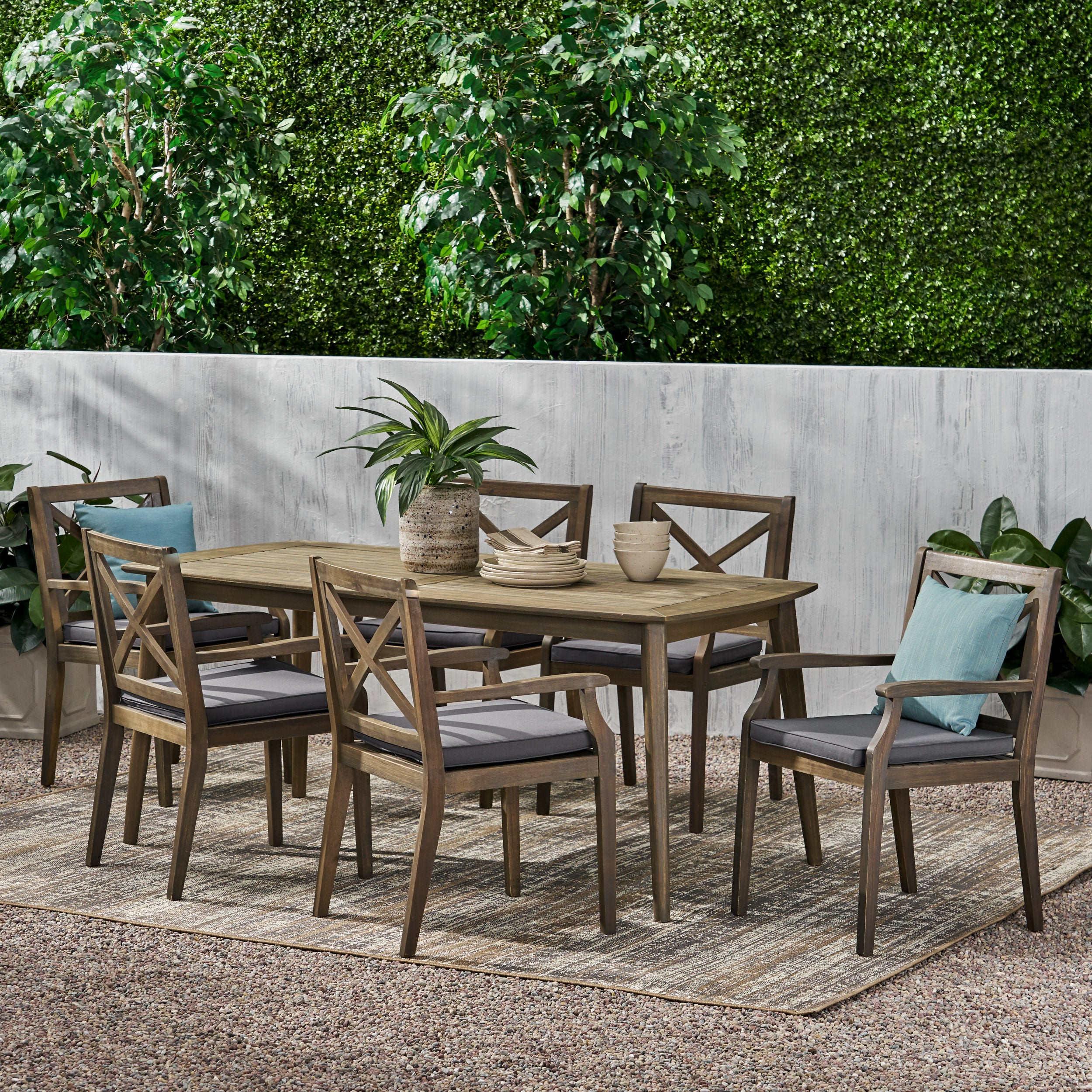 Divyansh Outdoor 7 Piece Acacia Wood Dining Set - furnishings