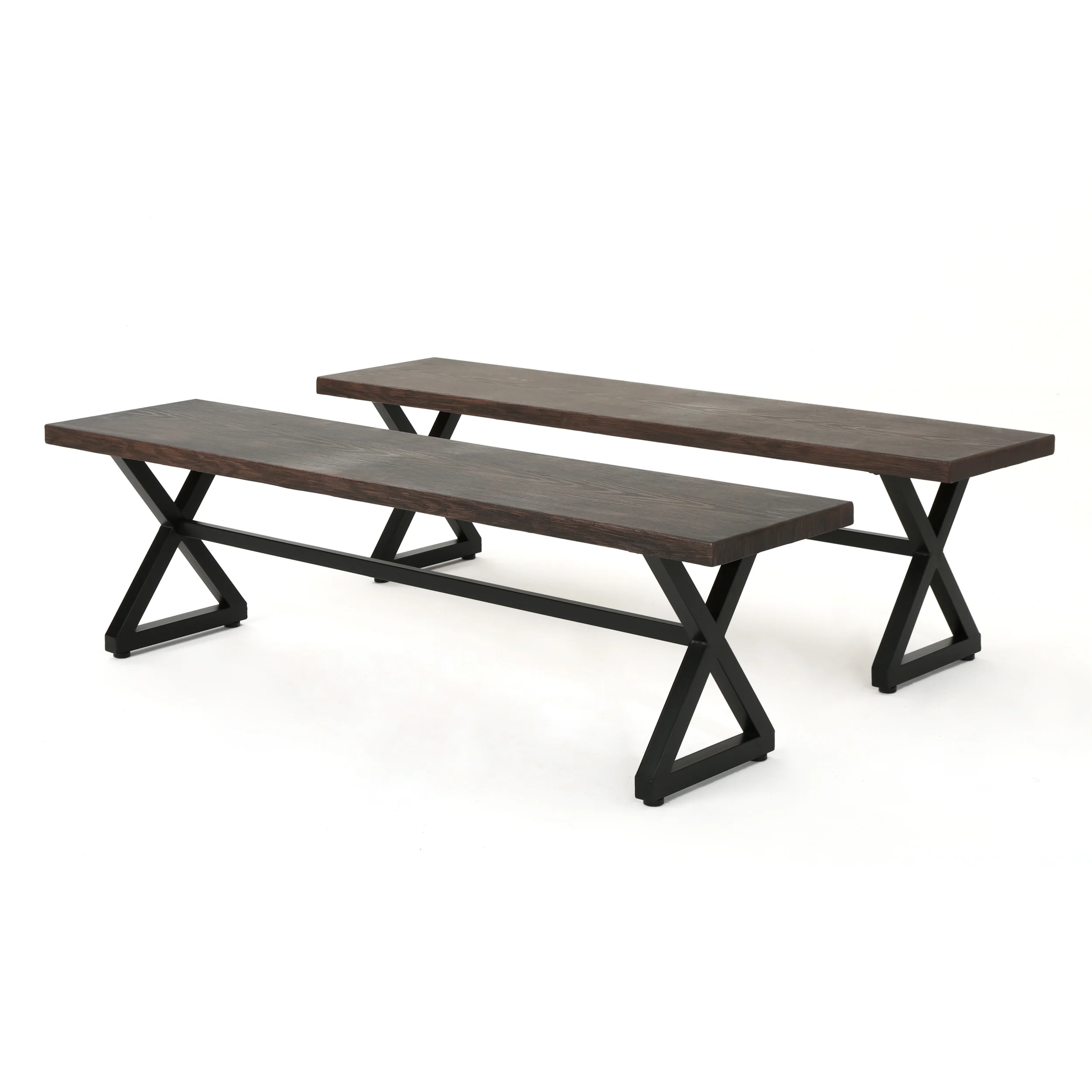 Rosarito Outdoor Aluminum Dining Bench with Black Steel Frame (Set of 2) - furnishings