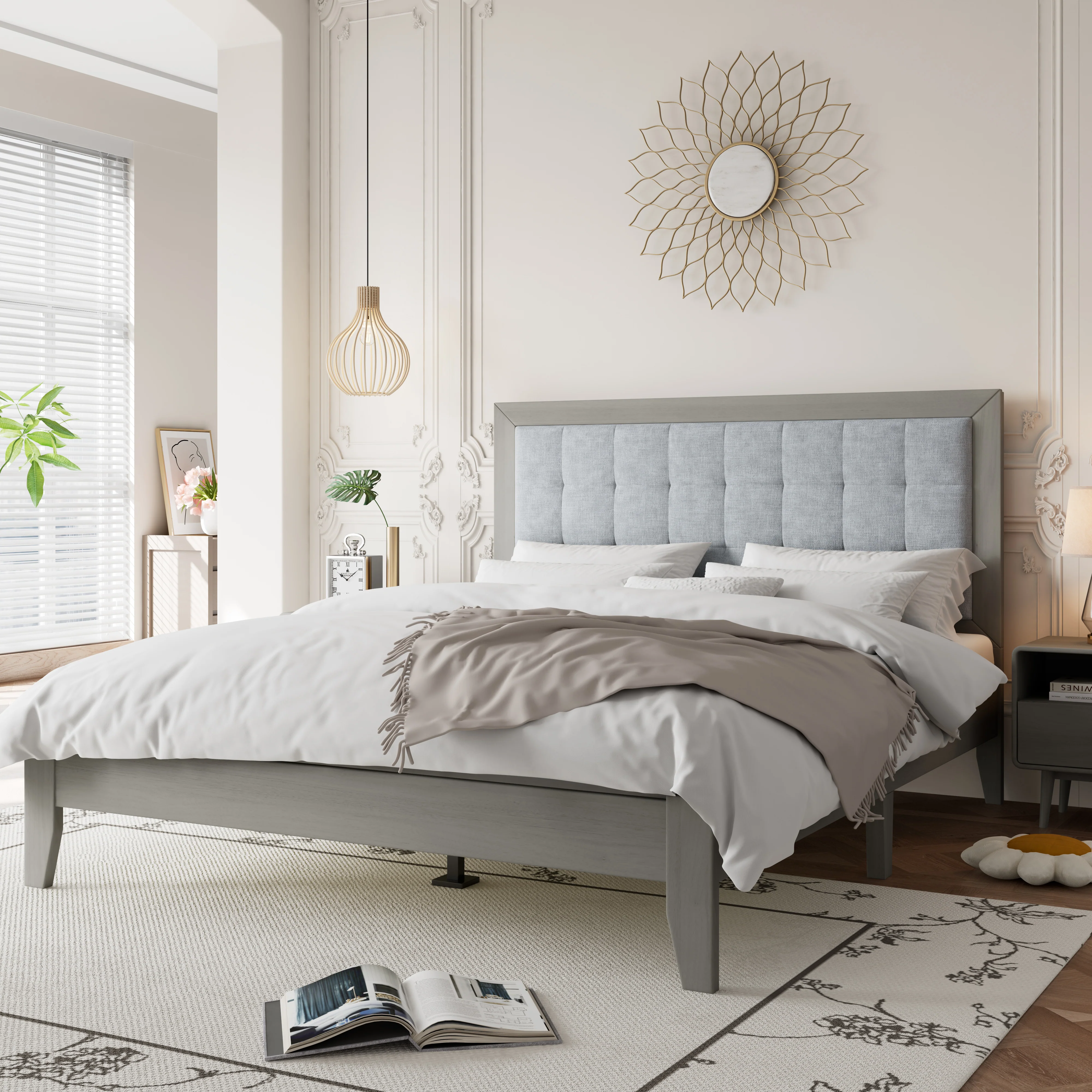 Griselda Upholstered Platform Bed with Padded Headboard - furnishings