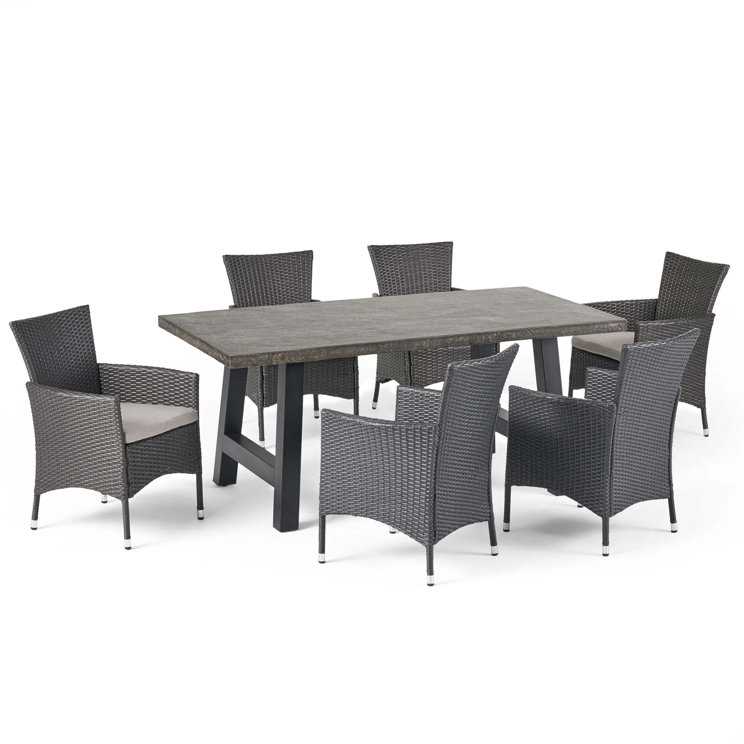 Muriel Outdoor 7 Piece Wicker Dining Set with Light Weight Concrete Dining Table - furnishings