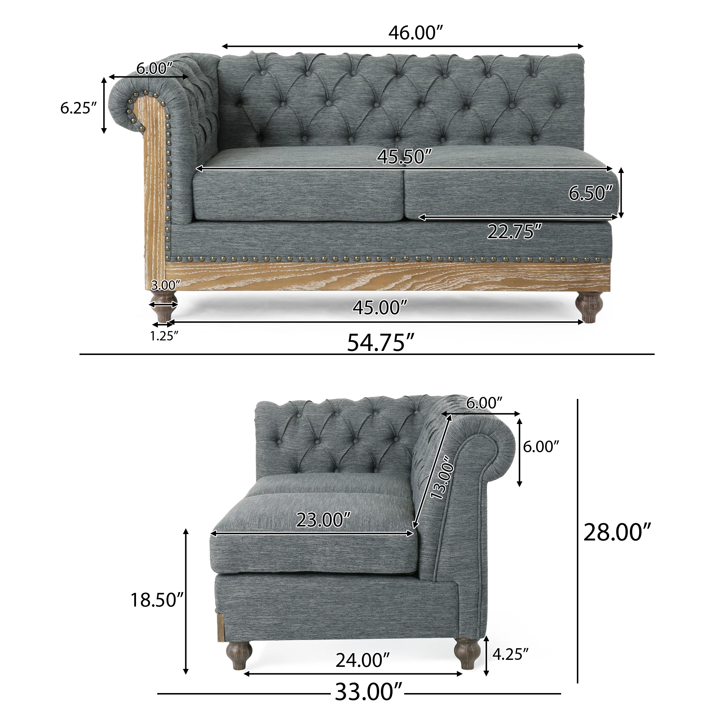 Alejandro Chesterfield Tufted Fabric 5 Seater Sectional Sofa with Nailhead Trim - furnishings