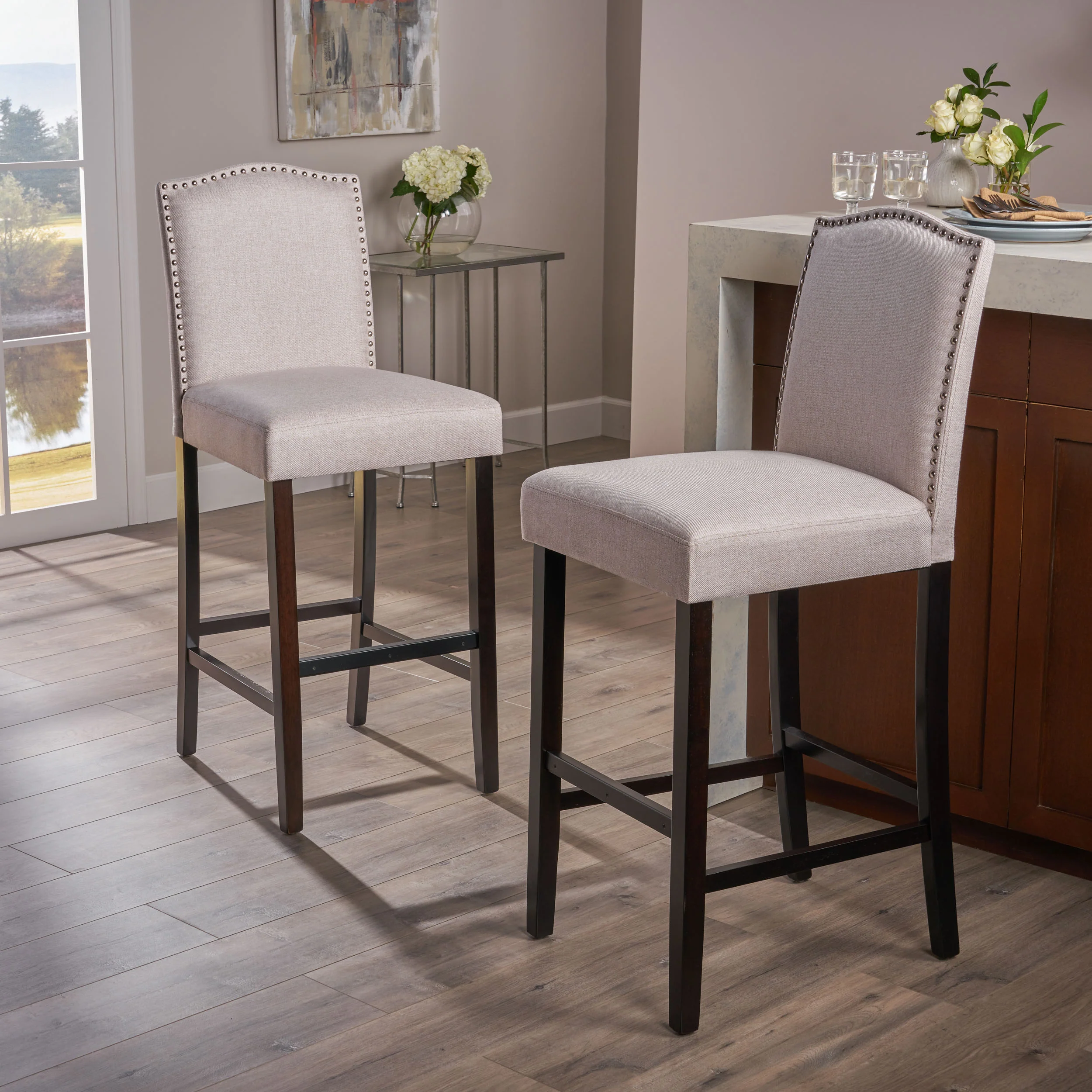 Kainu Wheat Fabric Barstools, Set of 2 - furnishings