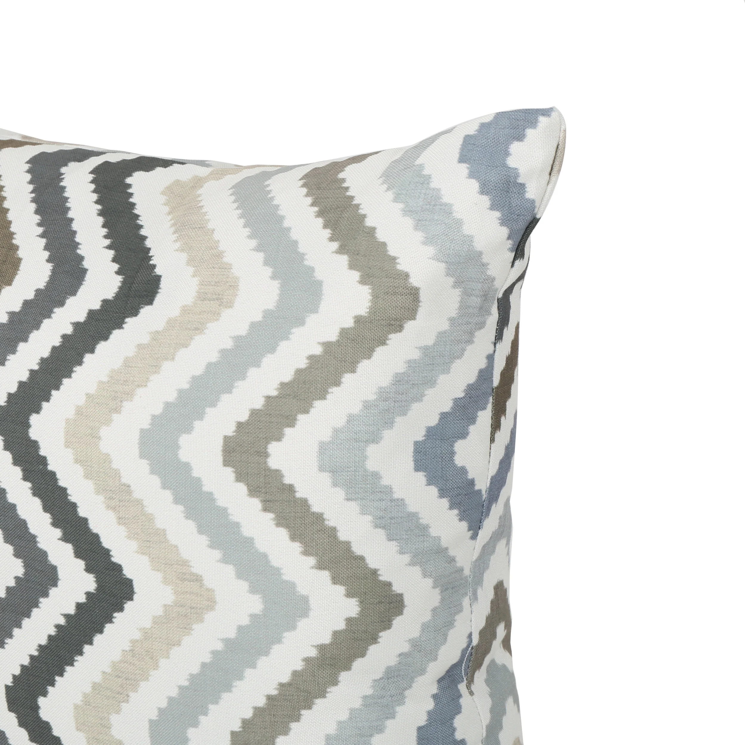 Callon Indoor Grey, Blue, and Brown Zig Zag Striped Water Resistant Square Throw Pillow - furnishings