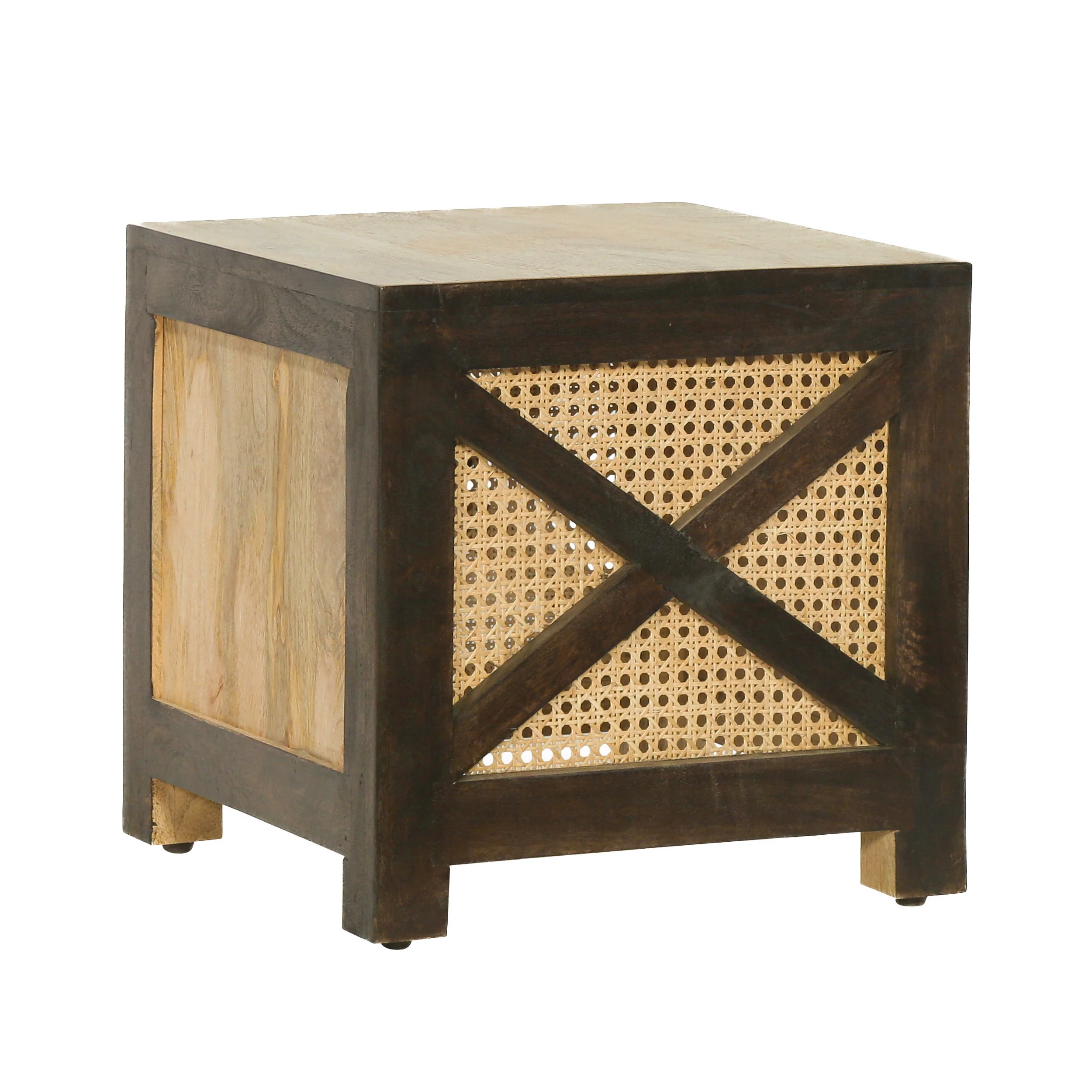 Pendroy Boho Handcrafted Mango Wood Ottoman Stool, Natural and Walnut - furnishings