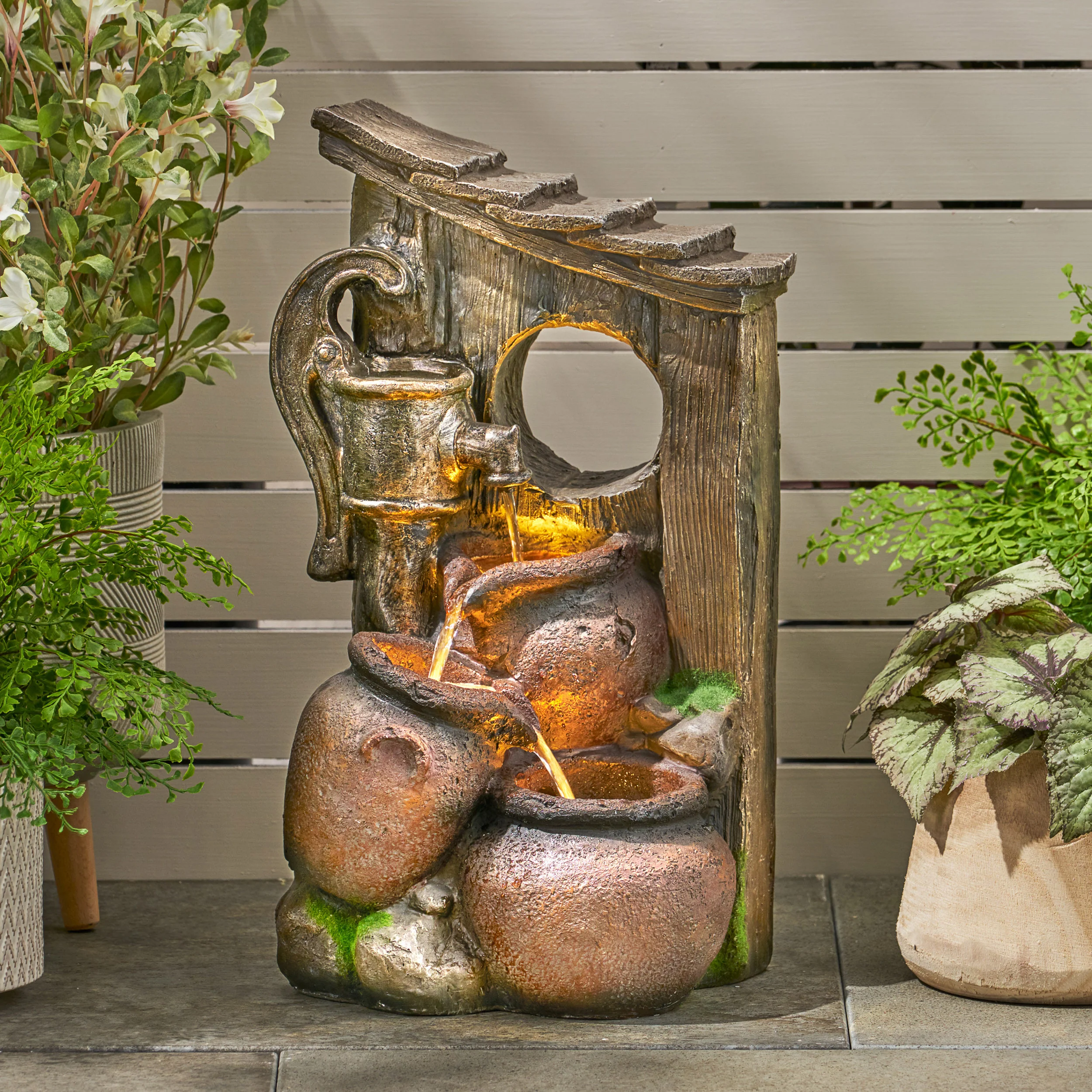 Haralson Adrian Outdoor 3 Tier Jar Fountain - furnishings