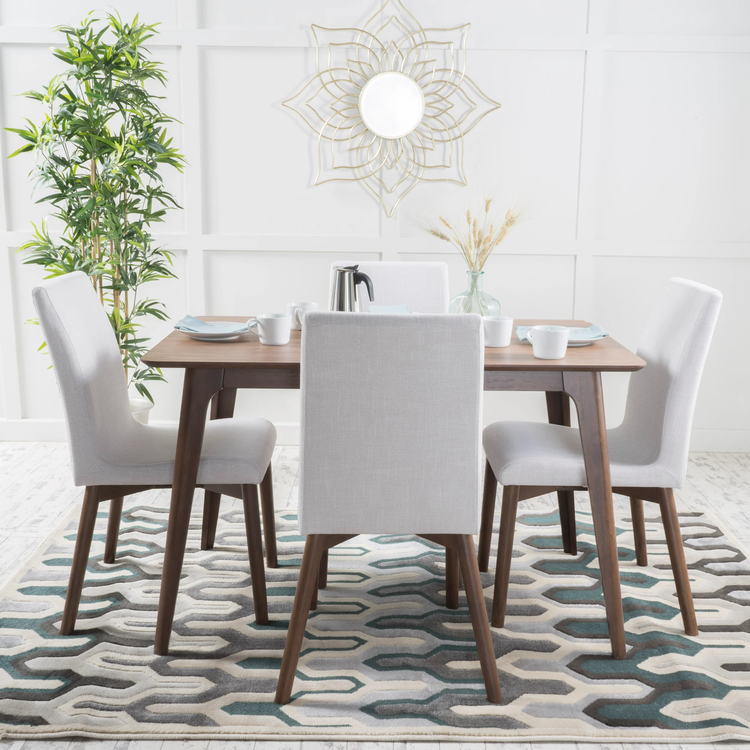 Katherine Mid Century Modern Fabric Upholstered 5 Piece Dining Set - furnishings