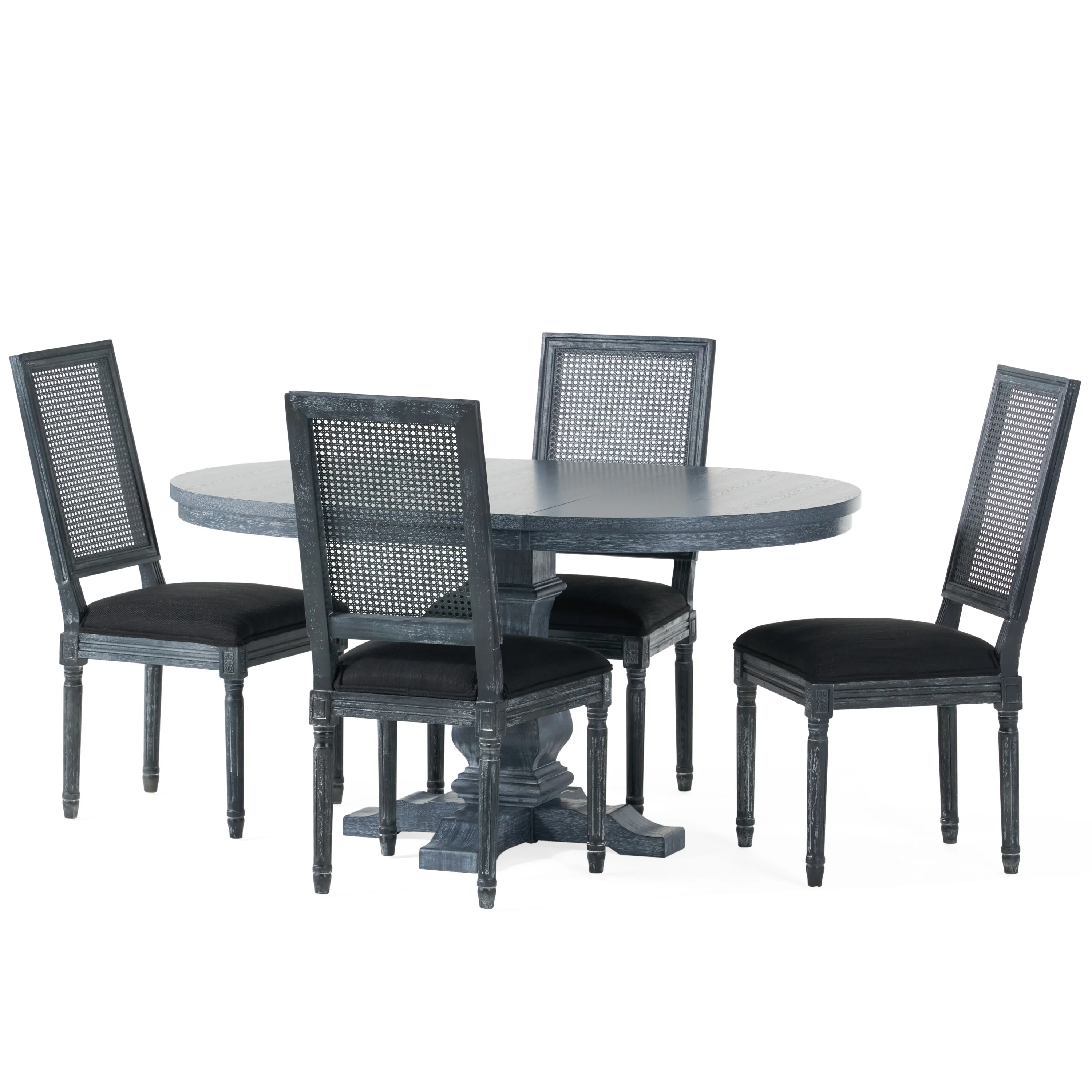 Brownell French Country Wood and Cane 5-Piece Expandable Oval Dining Set - furnishings