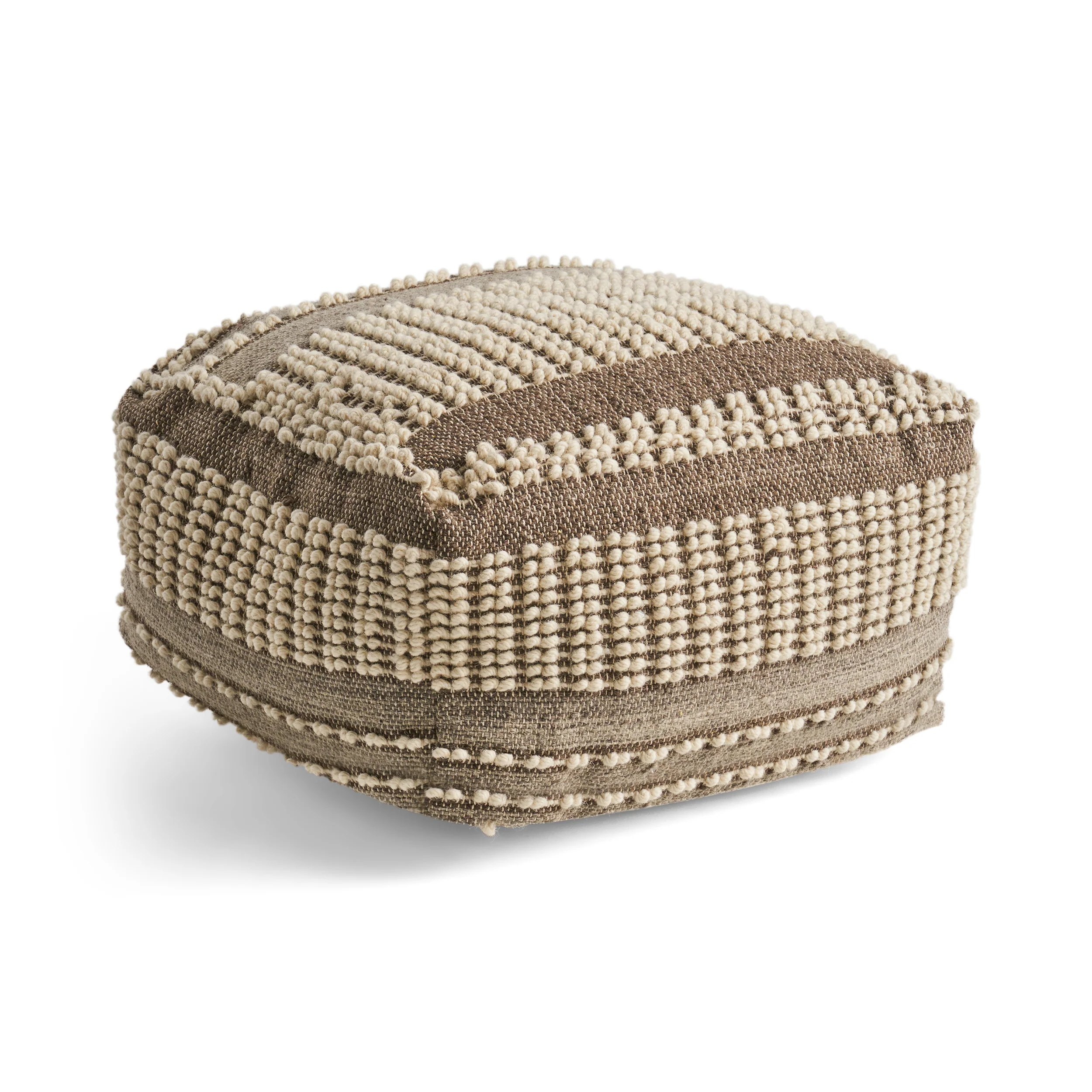 Amiriah Boho Wool and Cotton Ottoman Pouf - furnishings